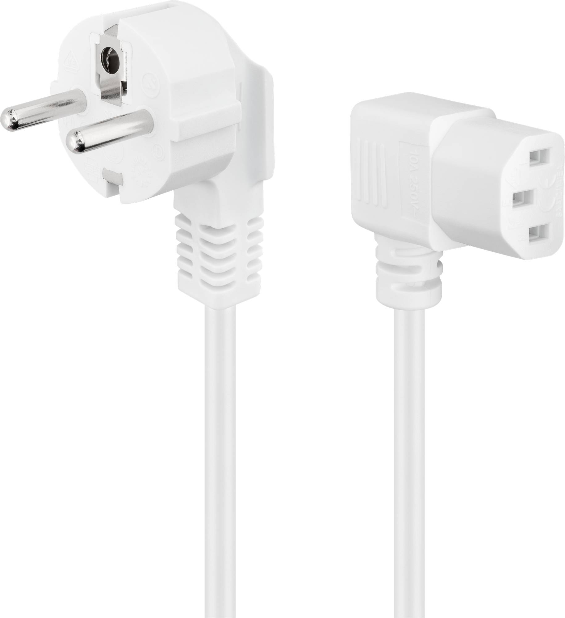 15x Goobay 93120 beidseitig abgewinkeltes Kaltgeräte-Anschlusskabel, 5 m, Weiß, (3*1 mm²), 5 m - Schutzkontaktstecker Hybrid (Typ E/F, CEE 7/7) 90