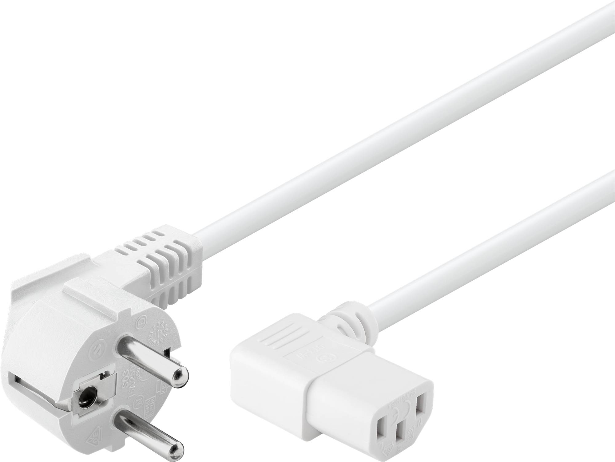 15x Goobay 93120 beidseitig abgewinkeltes Kaltgeräte-Anschlusskabel, 5 m, Weiß, (3*1 mm²), 5 m - Schutzkontaktstecker Hybrid (Typ E/F, CEE 7/7) 90