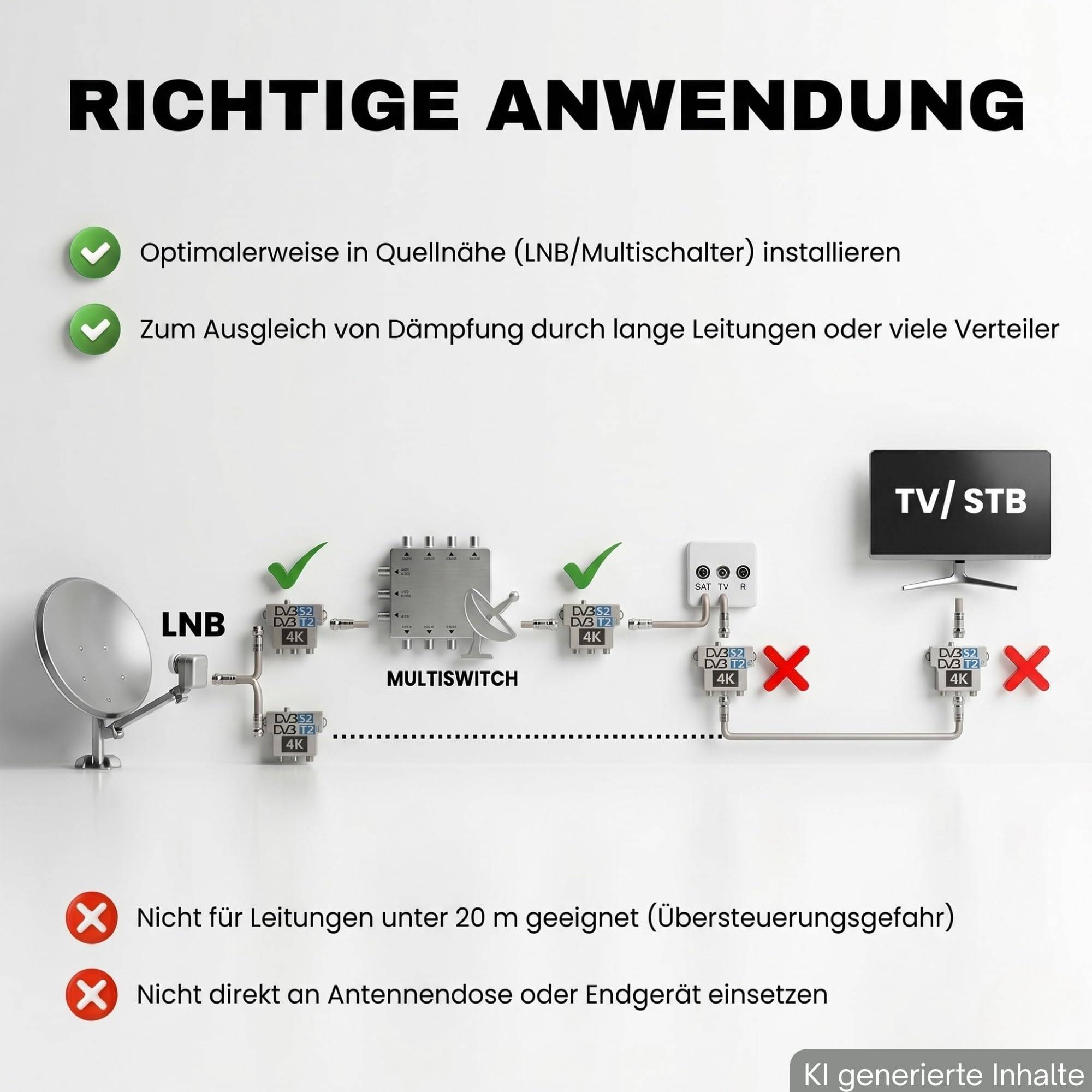 60dB Signalverstärker mit 3-fach Sat Splitter Antennenverteiler DVB-S2 DVB-T2 Antenne
