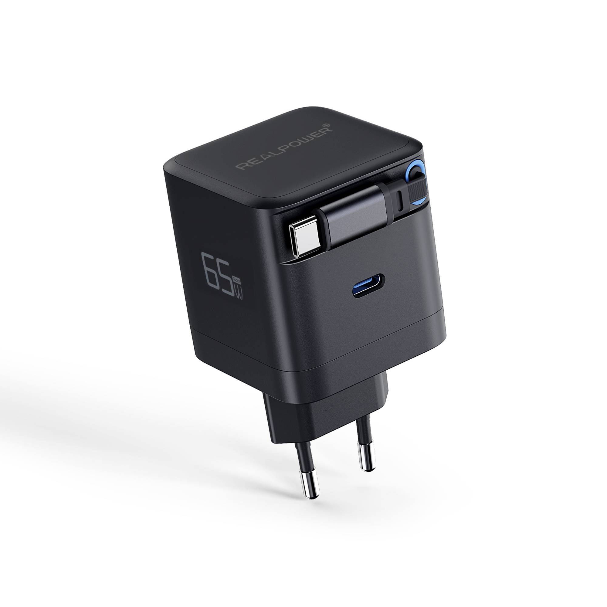 Realpower 547528 REALPOWER GaN Charger 65W schwarz,65 Watt,2x Type-C