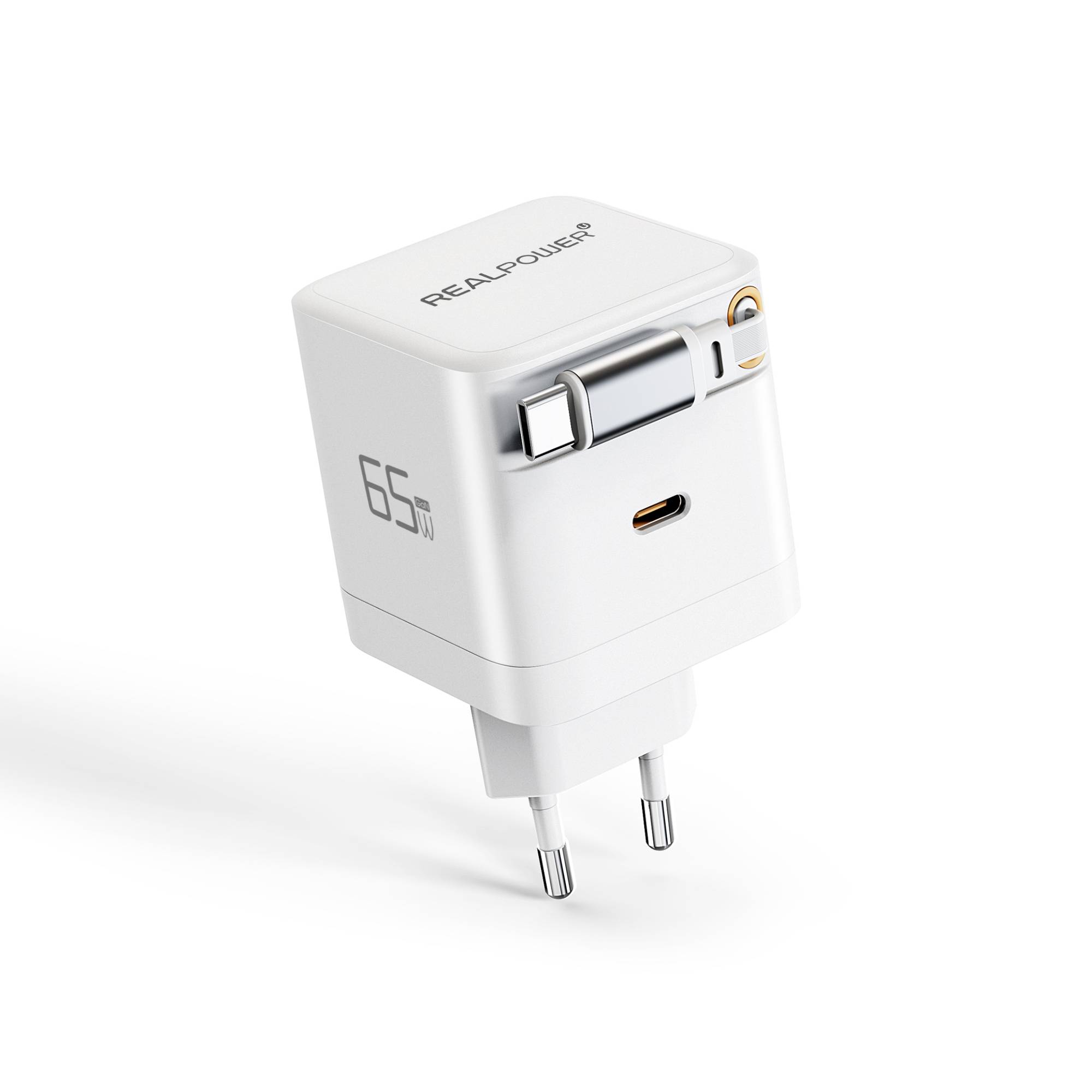 Realpower 547527 REALPOWER GaN Charger 65W weiss,65 Watt, 2x Type-C