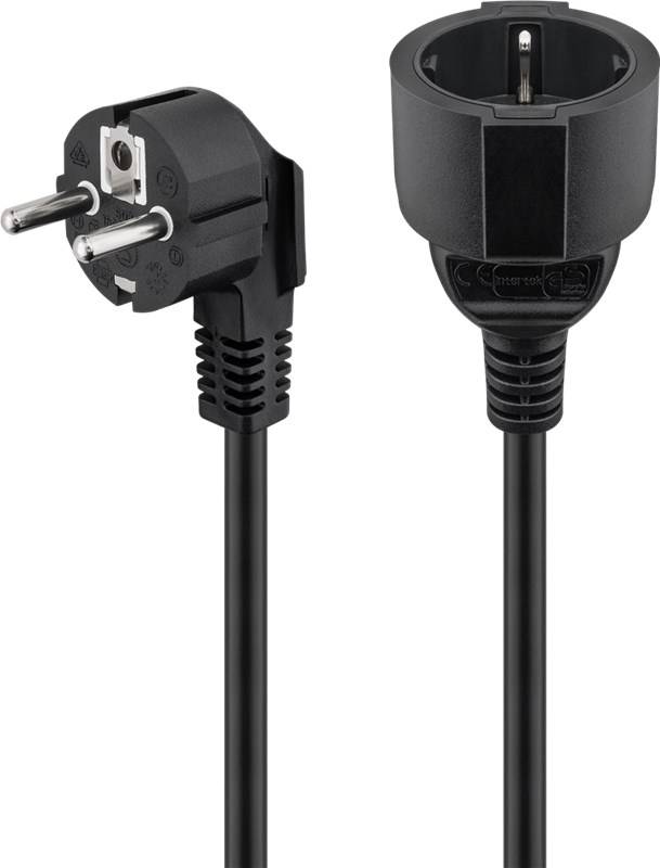 10x Goobay 94700 Verlängerungskabel Schutzkontakt, 2 m, Schwarz, (3*1,5 mm²), 2 m - Schutzkontaktstecker Hybrid (Typ E/F, CEE 7/7) 90° > Schutzkont