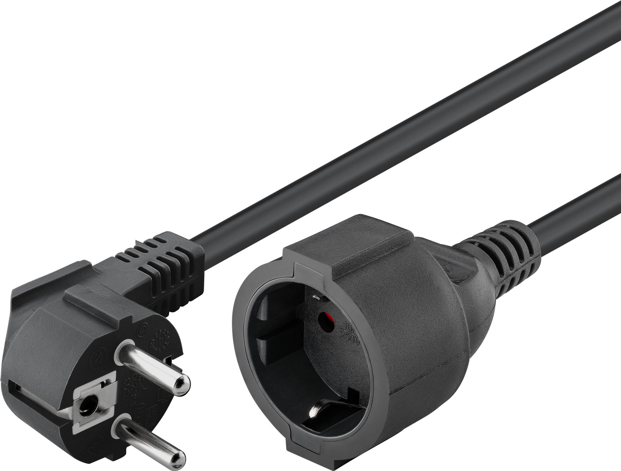 10x Goobay 94700 Verlängerungskabel Schutzkontakt, 2 m, Schwarz, (3*1,5 mm²), 2 m - Schutzkontaktstecker Hybrid (Typ E/F, CEE 7/7) 90° > Schutzkont