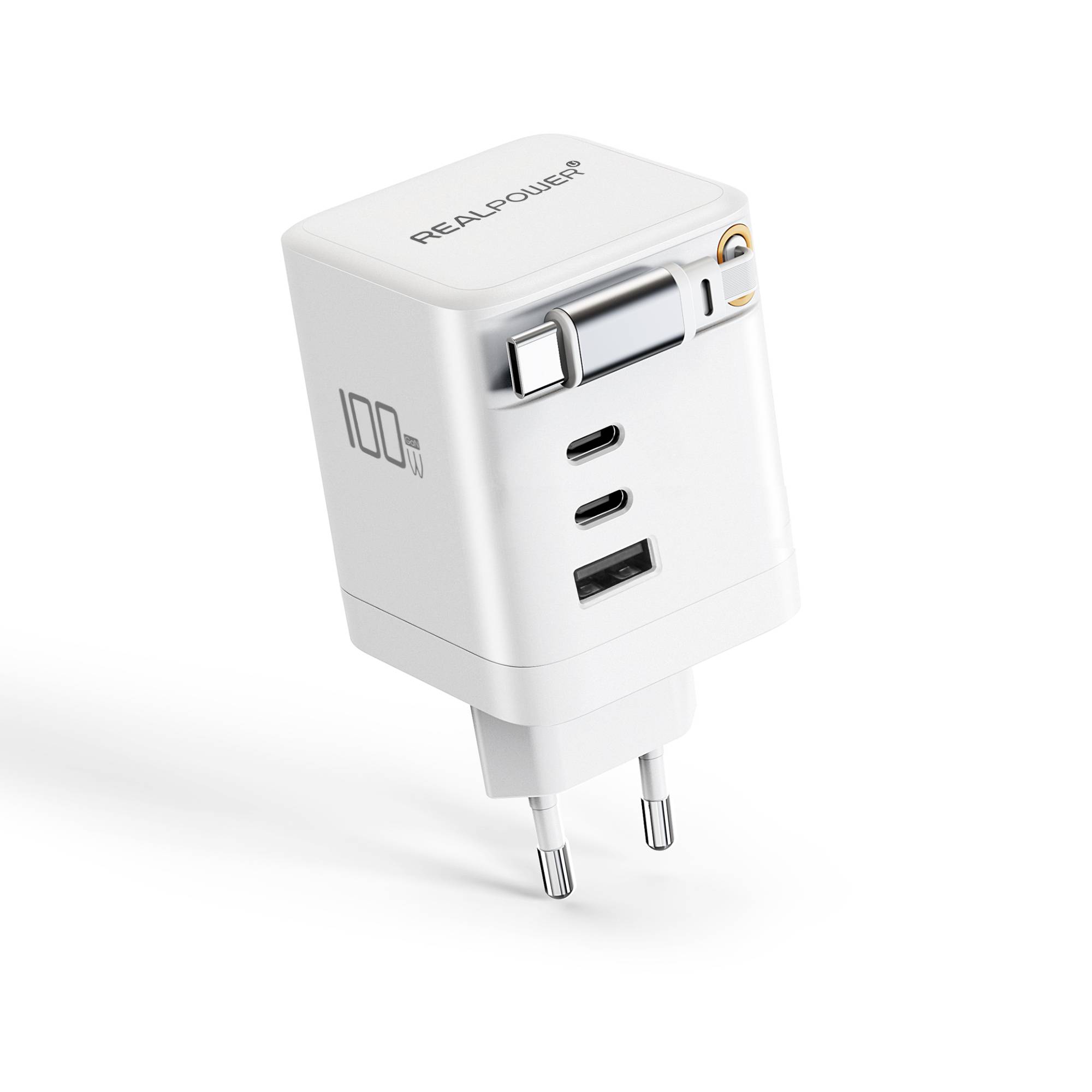 Realpower REALPOWER GaN Charger 100W weiss, 100 Watt,3xType-C,1x USB-A