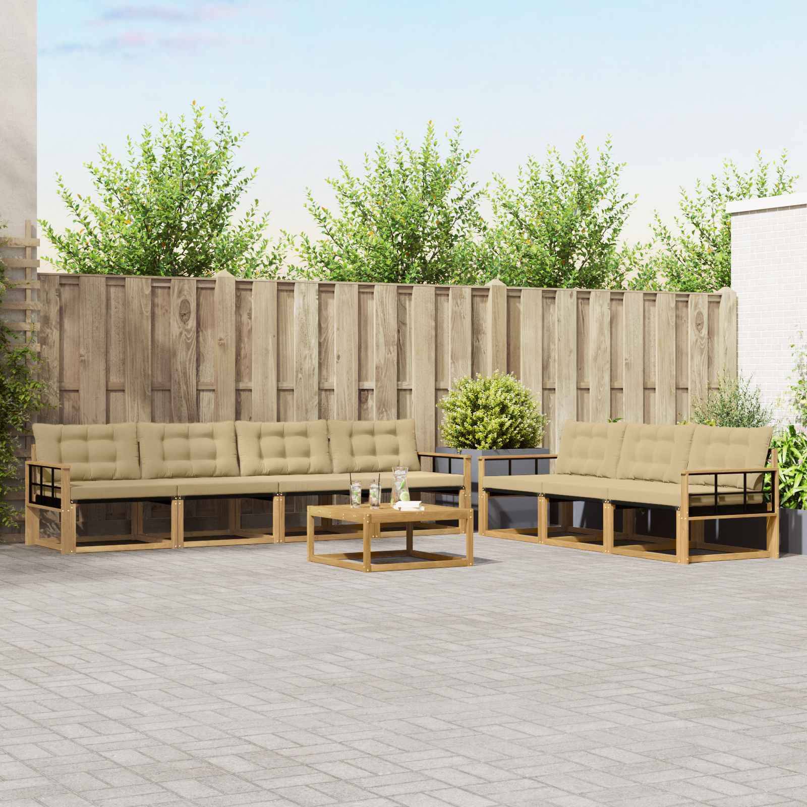 vidaXL Outdoor-Sofagarnitur 8 pcs Weiß und Beige
