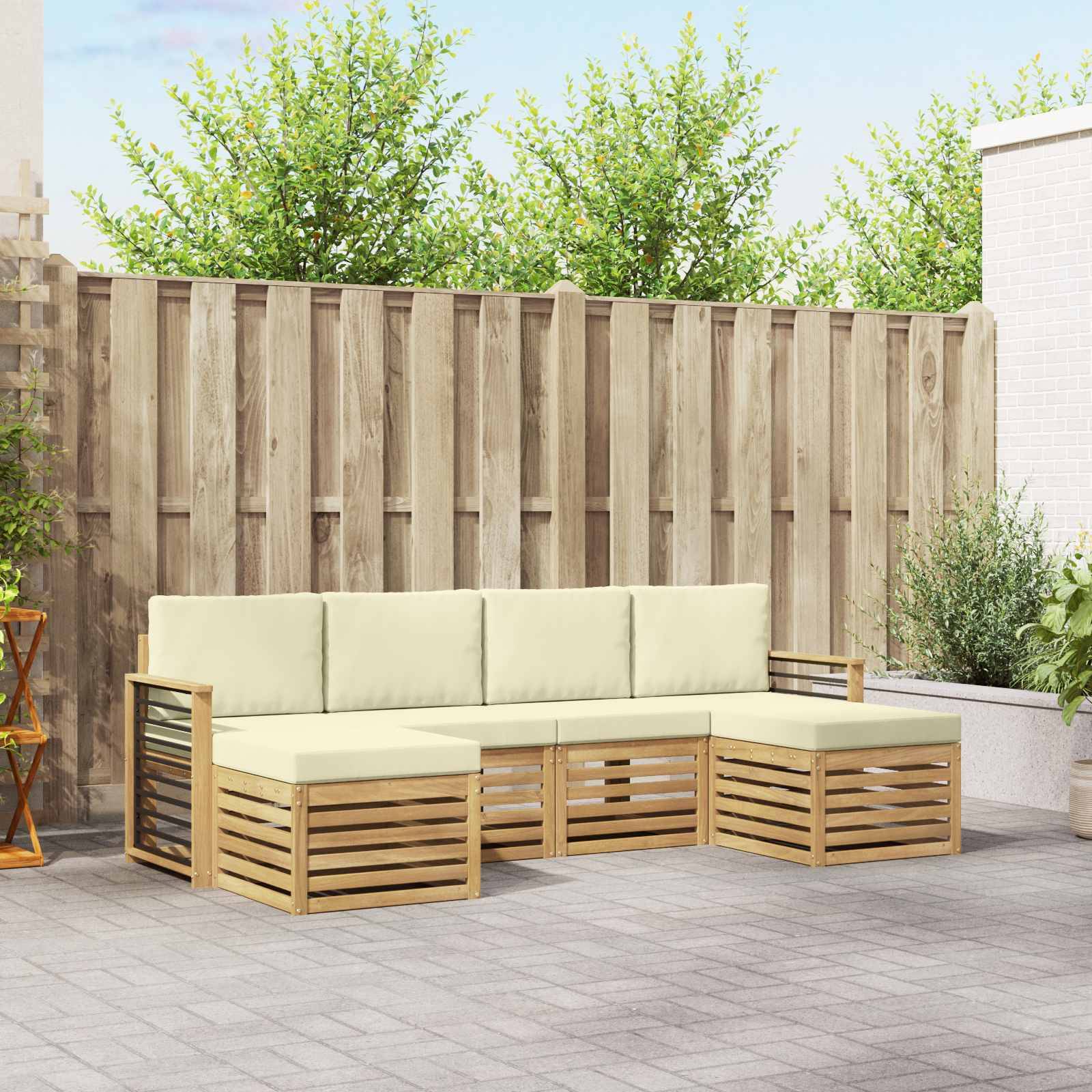 vidaXL Outdoor-Sofagarnitur 6 pcs Weiß und Creme 249 x 122,5 x 73 cm