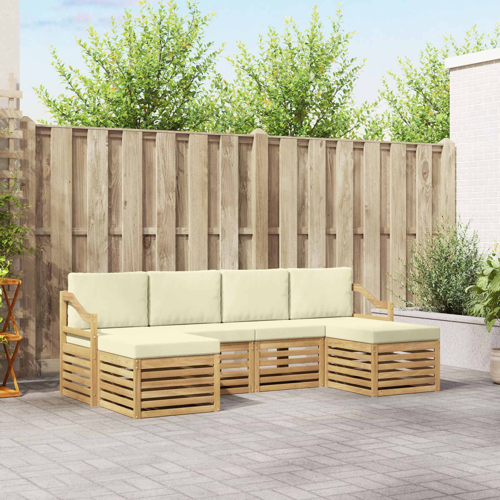 vidaXL Outdoor-Sofagarnitur 6 pcs Weiß und Creme 245 x 122,5 x 73 cm