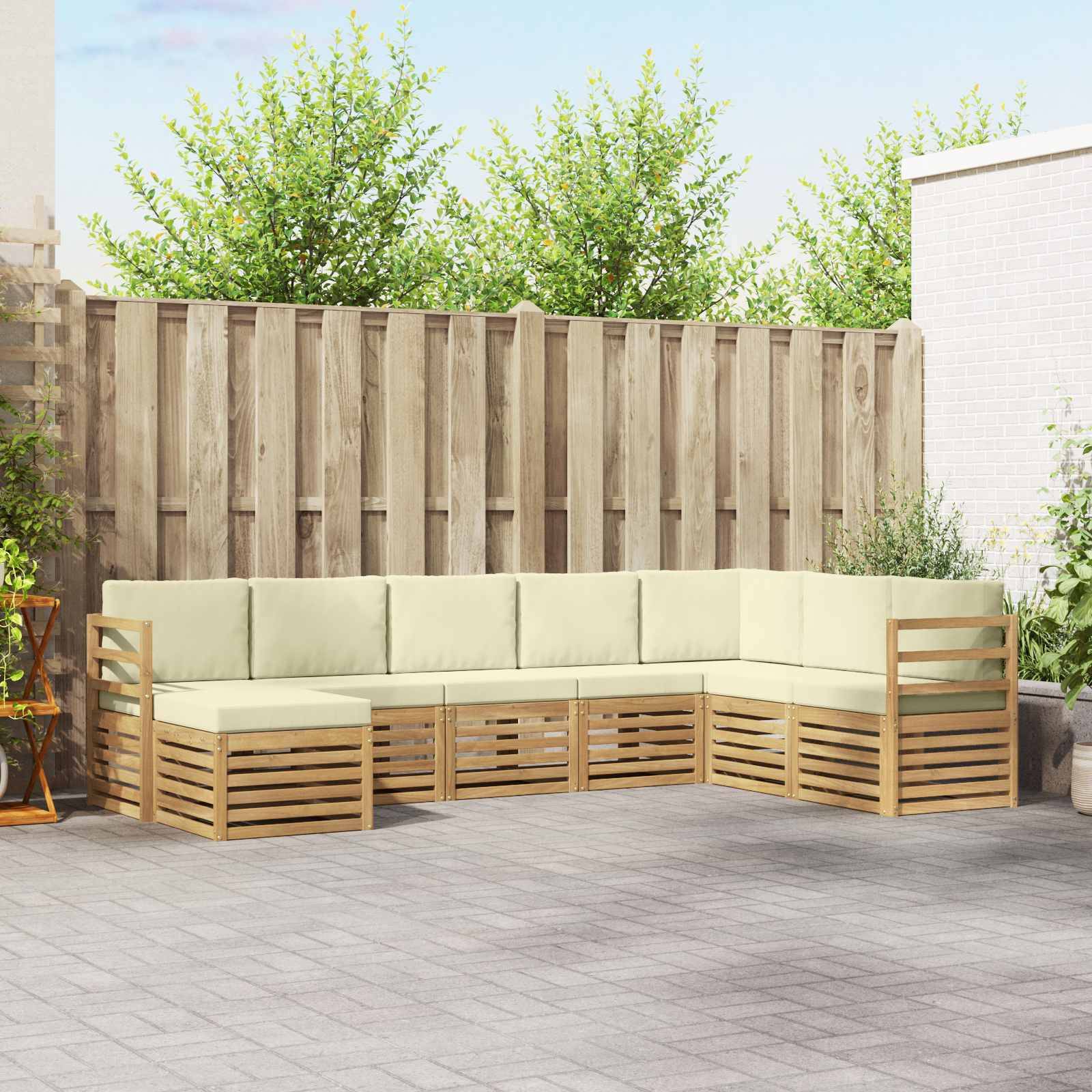 vidaXL Outdoor-Sofagarnitur 8 pcs Weiß und Creme 304 x 185,5 x 73 cm