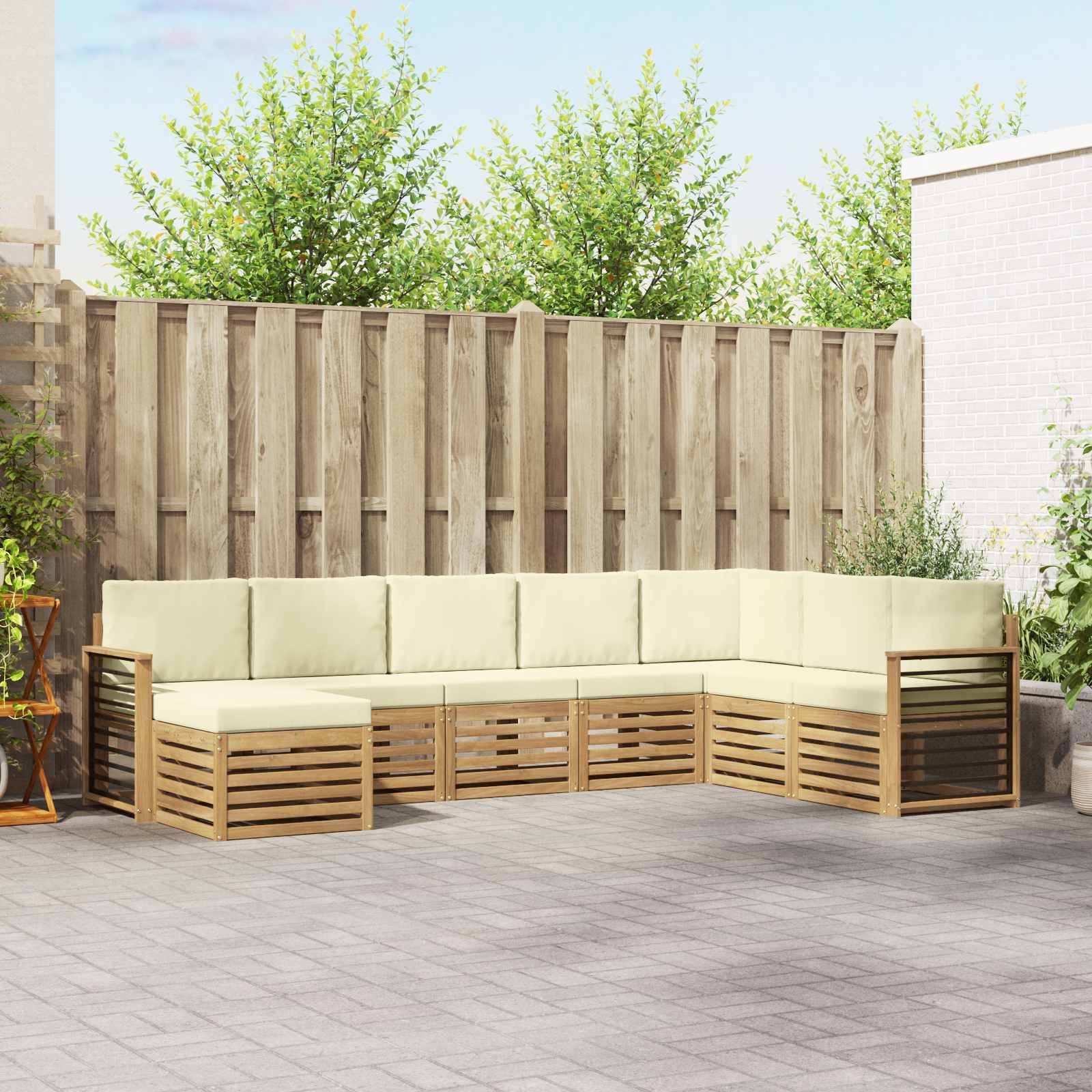 vidaXL Outdoor-Sofagarnitur 8 pcs Weiß und Creme 306 x 187,5 x 73 cm