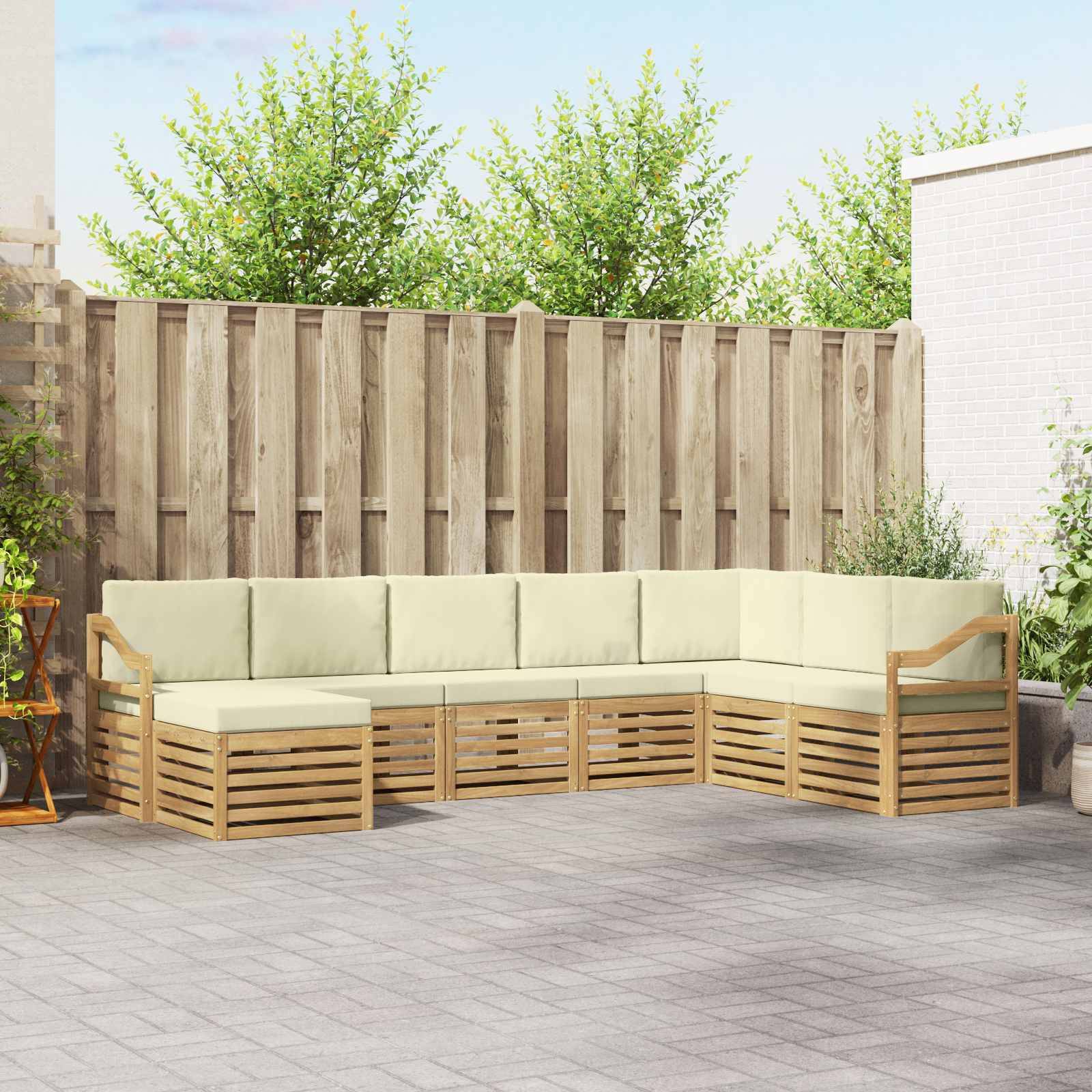 vidaXL Outdoor-Sofagarnitur 8 pcs Weiß und Creme 304 x 185,5 x 73 cm