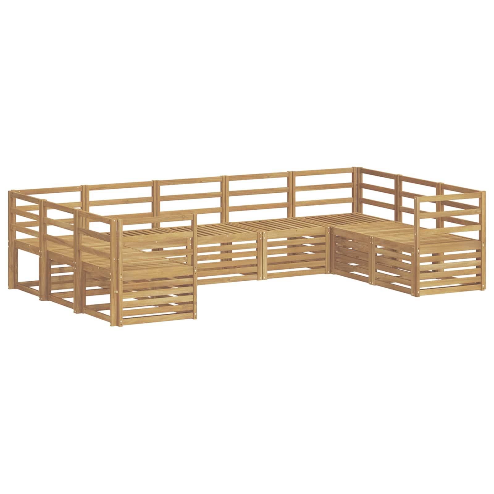 L-förmiges Holz-Außensektional-Sofa mit Lamellenlehne und Seitenpaneelen, gezeigt auf weißem Hintergrund.