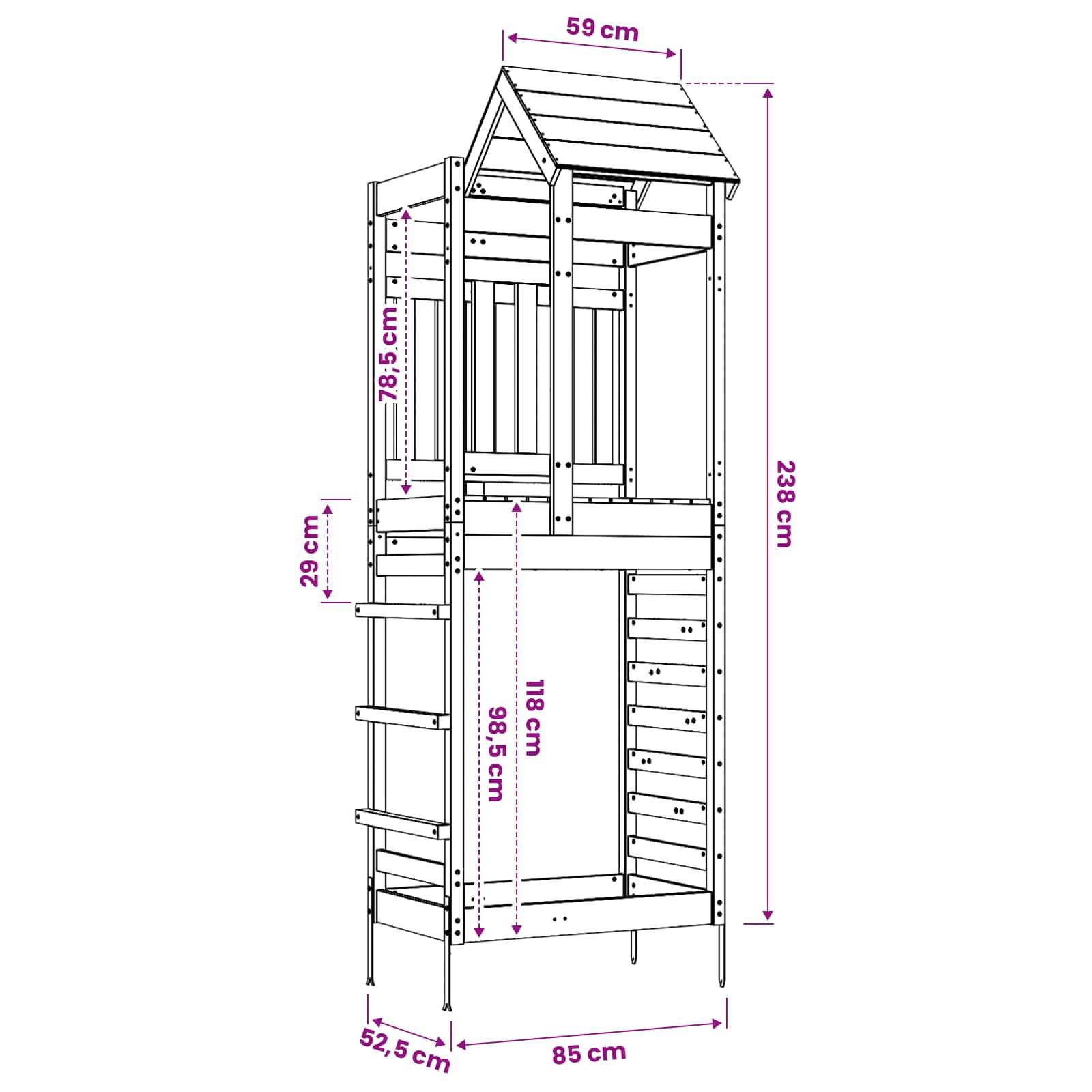 vidaXL Spielturm Braun 52,5 x 85 x 238 cm Massives Douglasienholz