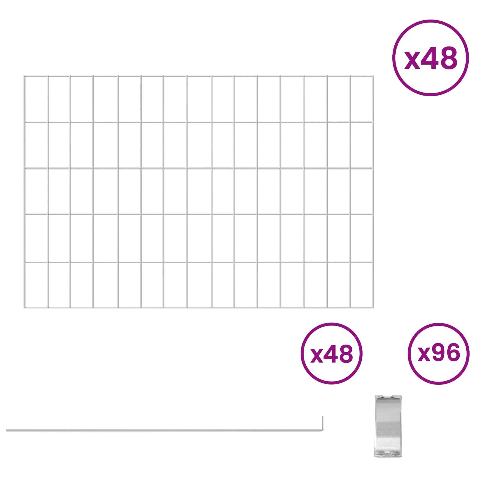 Anleitung mit einem Diagramm, das ein 48er-Gitter mit den Bezeichnungen x48, x48 und x96 zeigt, plus einem kleinen Metallclip, wahrscheinlich zur Angabe von Mengen oder Montageteilen.
