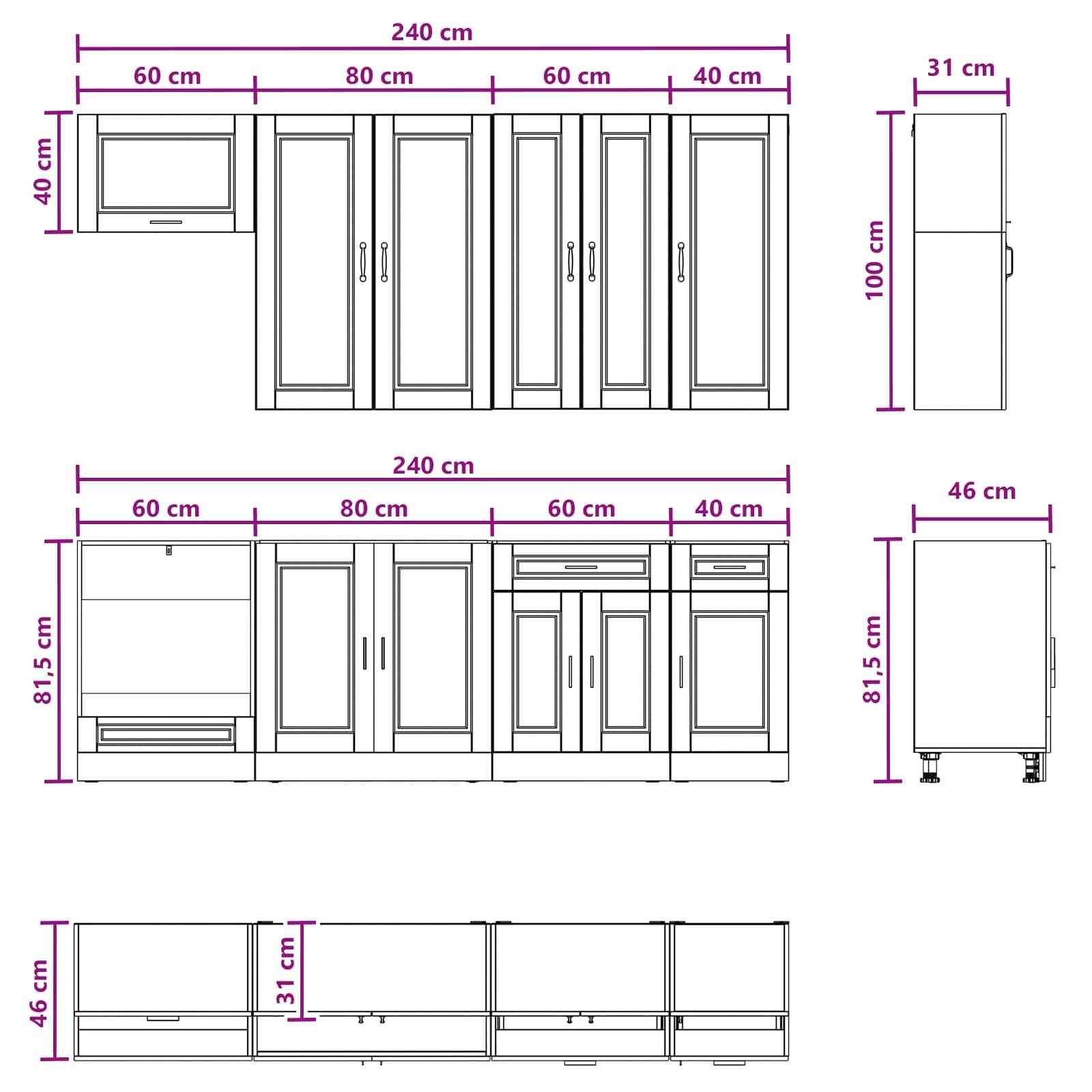 vidaXL Kücheneinheit PORTO 8 pcs Betongrau Holzwerkstoff