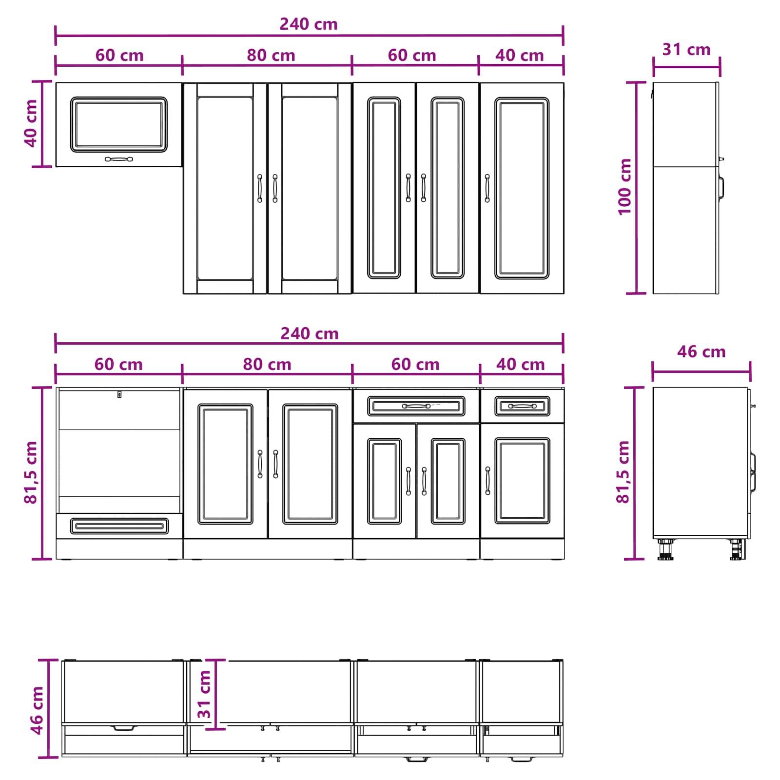 vidaXL Schrankset mit Schubladen mit Regal 8 pcs Weiß Holzwerkstoff
