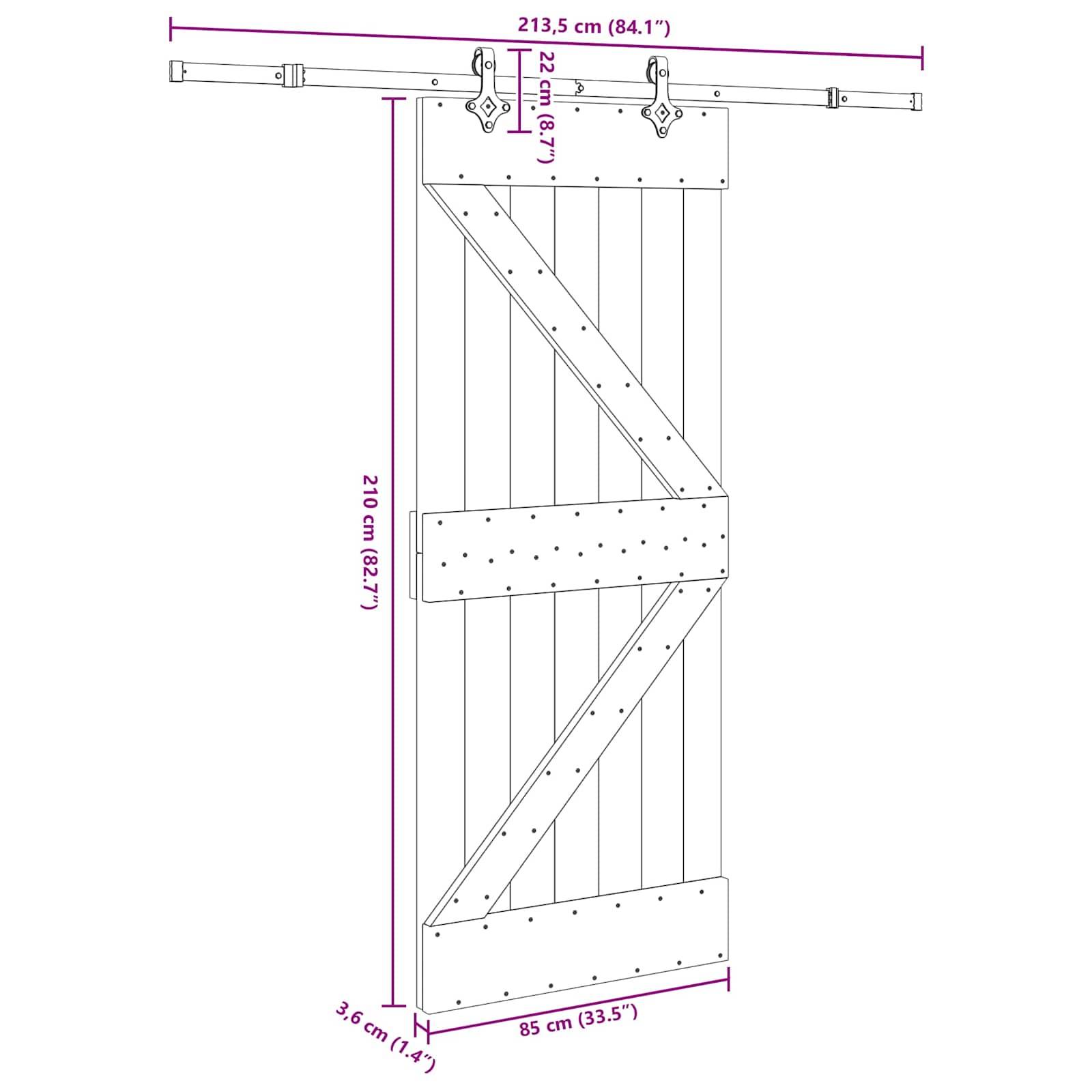 vidaXL Schiebetür NARVIK Natürlich und Schwarz 85 x 210 cm (213,5 cm)