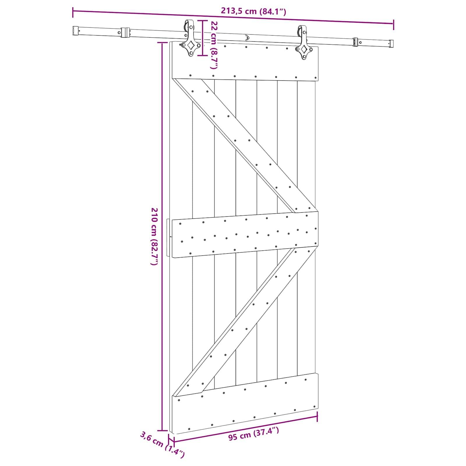 vidaXL Schiebetür NARVIK Natürlich und Schwarz 95 x 210 cm (213,5 cm)