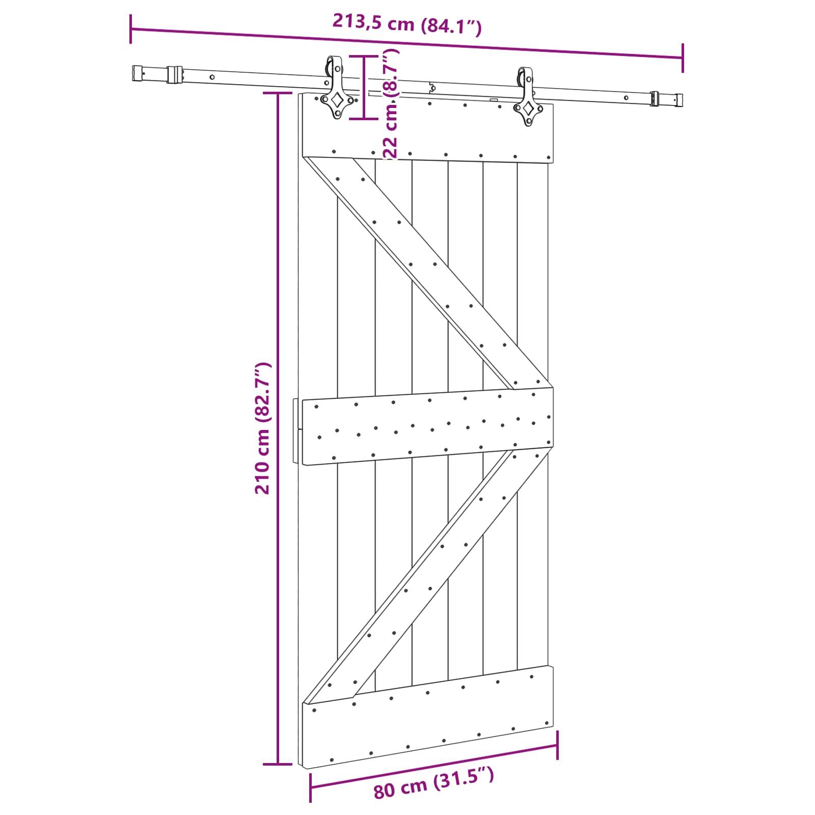 vidaXL Schiebetür NARVIK Natürlich und Schwarz 80 x 210 cm (213,5 cm)