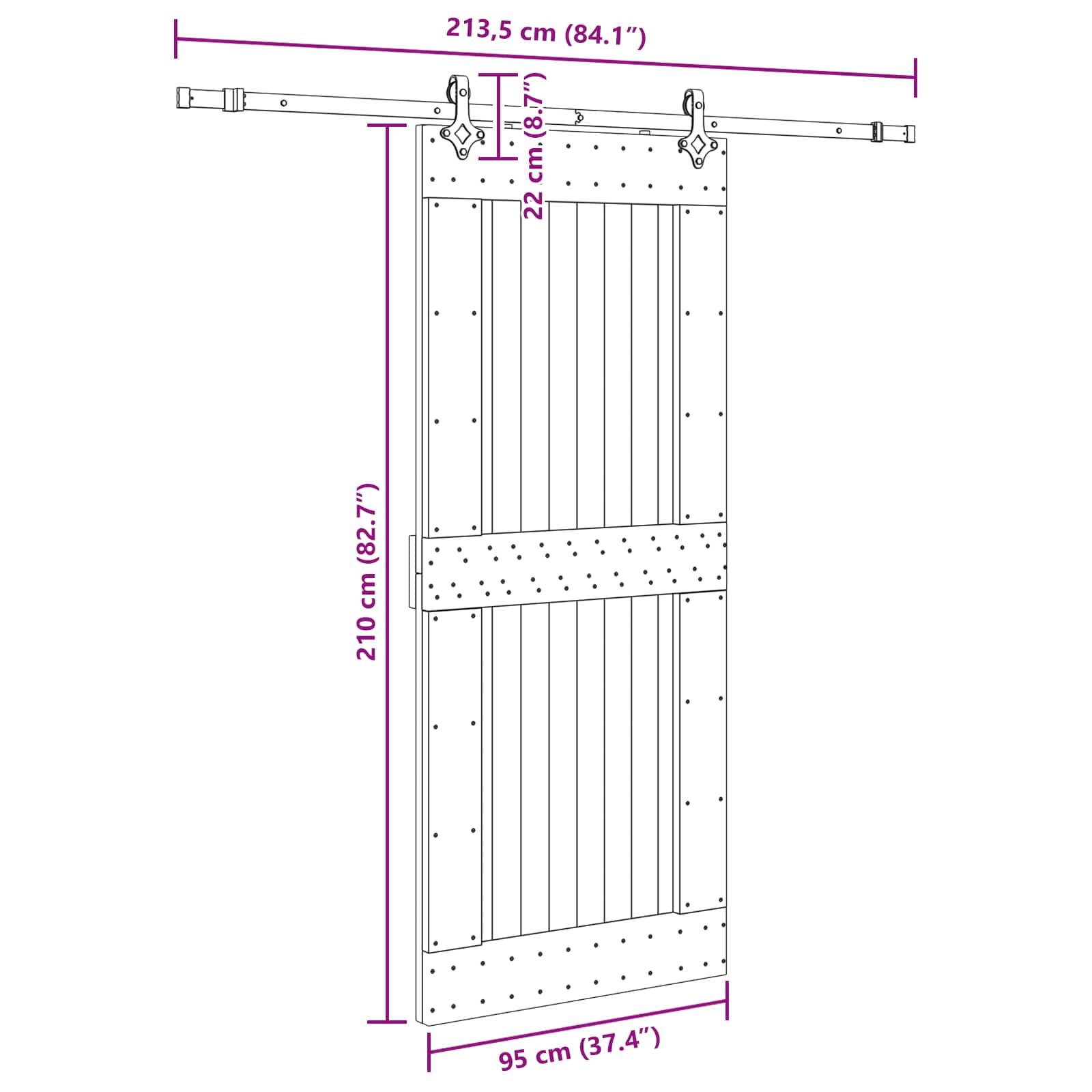 vidaXL Schiebetür NARVIK Natürlich und Schwarz 95 x 210 cm (213,5 cm)