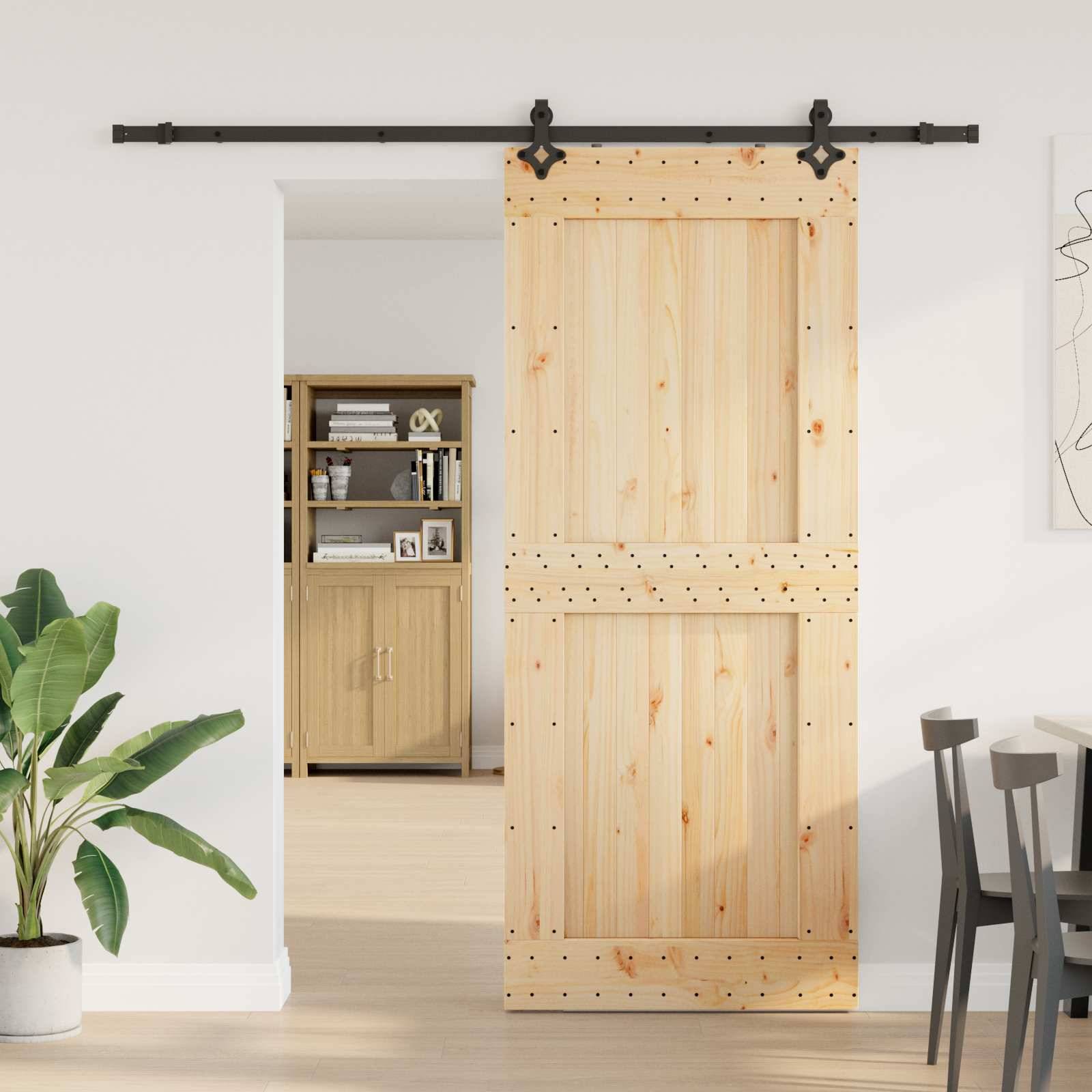 vidaXL Schiebetür NARVIK Natürlich und Schwarz 95 x 210 cm (213,5 cm)