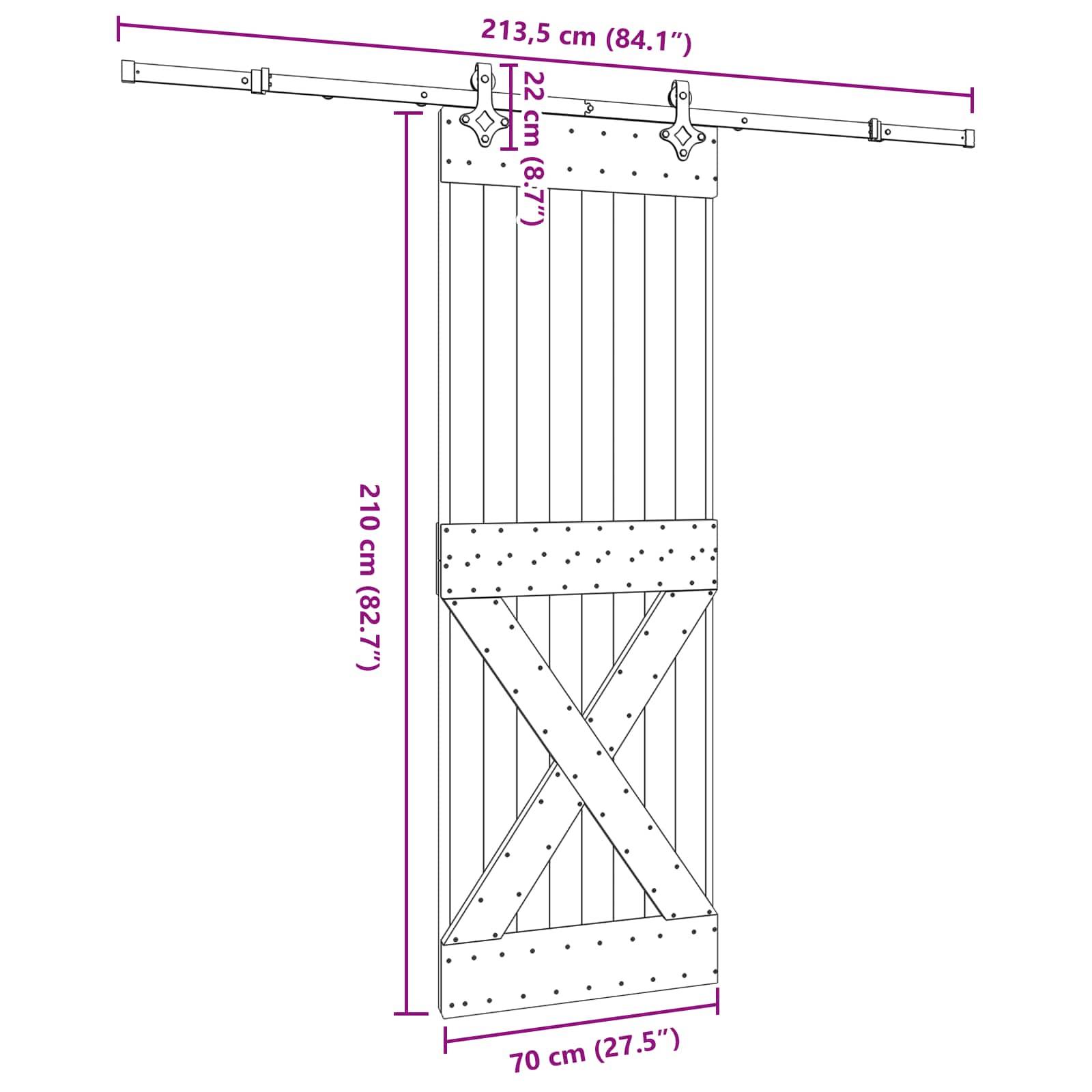 vidaXL Schiebetür NARVIK Natürlich und Schwarz 70 x 210 cm (213,5 cm)