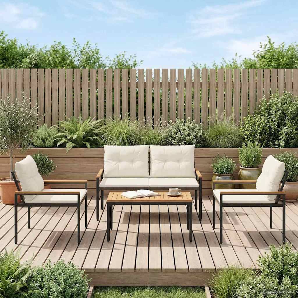 vidaXL Gartenmöbel-Set 4 pcs Cremeweiß Poly-Rattan