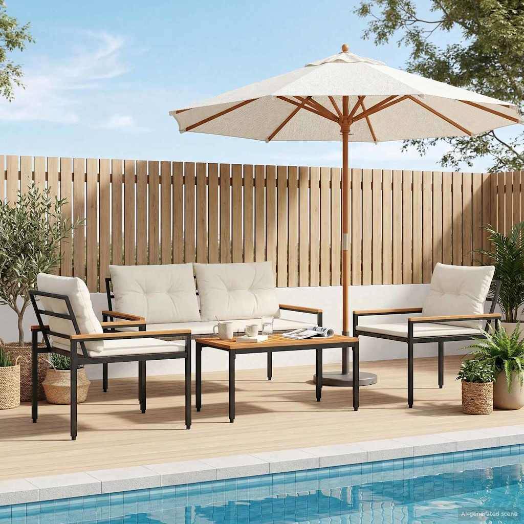 vidaXL Gartenmöbel-Set 4 pcs Cremeweiß Poly-Rattan