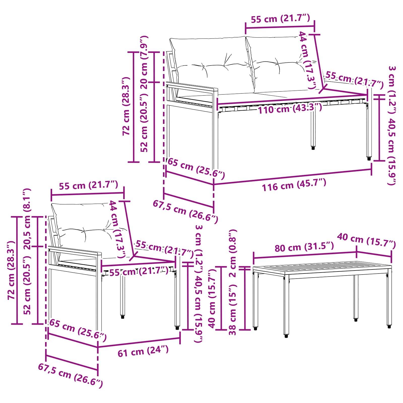 vidaXL Gartenmöbel-Set 4 pcs Cremeweiß Poly-Rattan