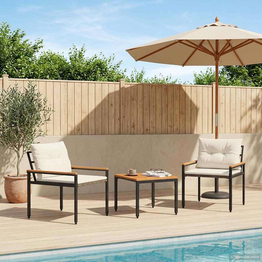 vidaXL Gartenmöbel-Set 3 pcs Cremeweiß Poly-Rattan