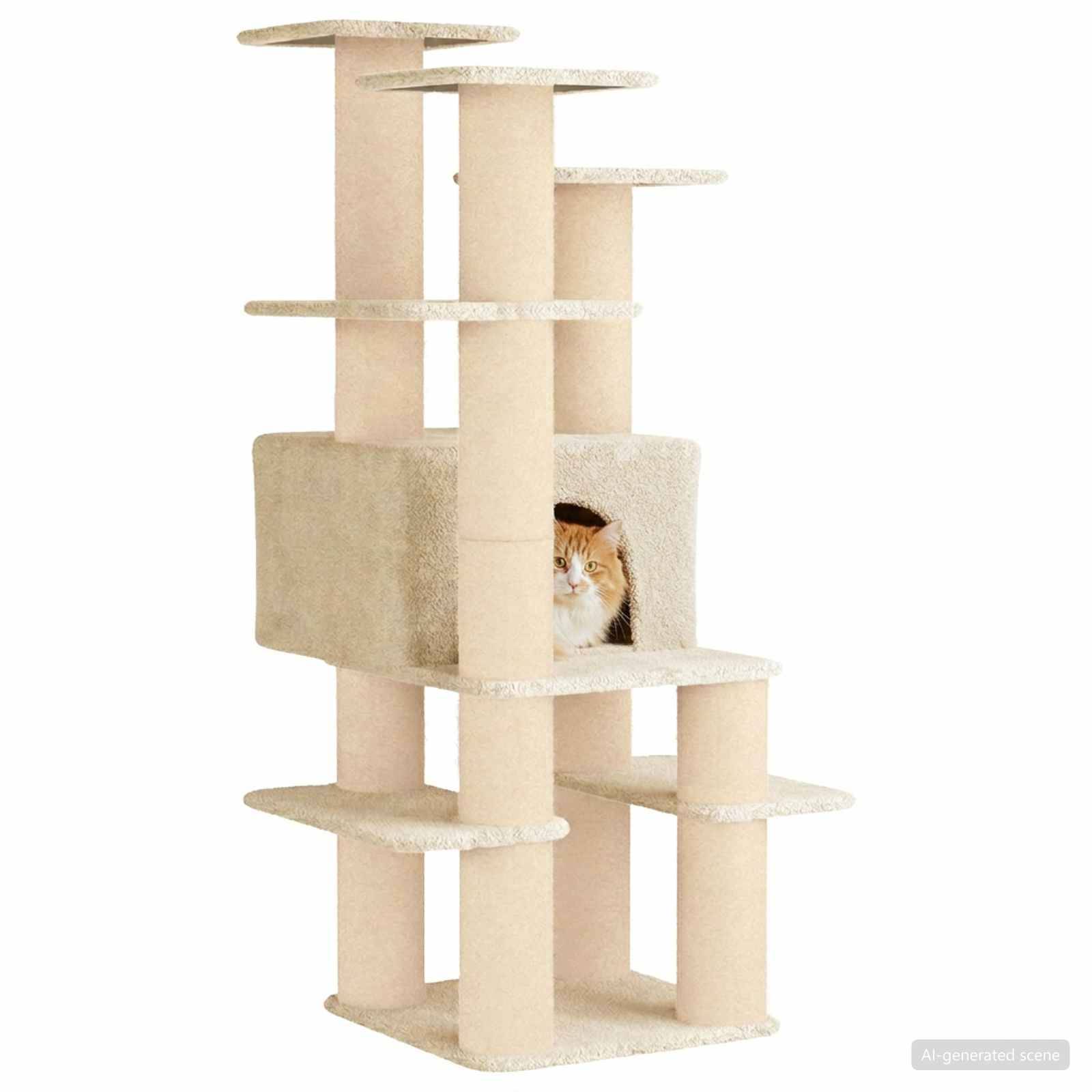 vidaXL Katzennbaum mit Sisal-Kratzsäulen Creme 161 cm
