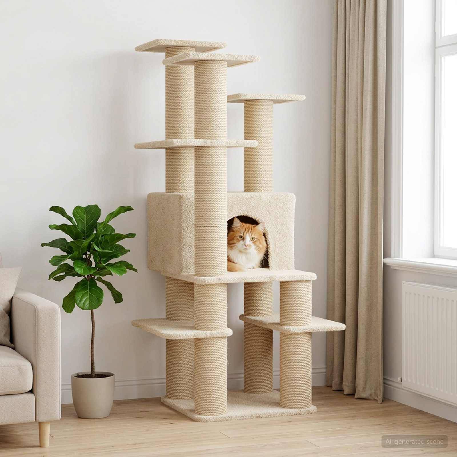vidaXL Katzennbaum mit Sisal-Kratzsäulen Creme 161 cm