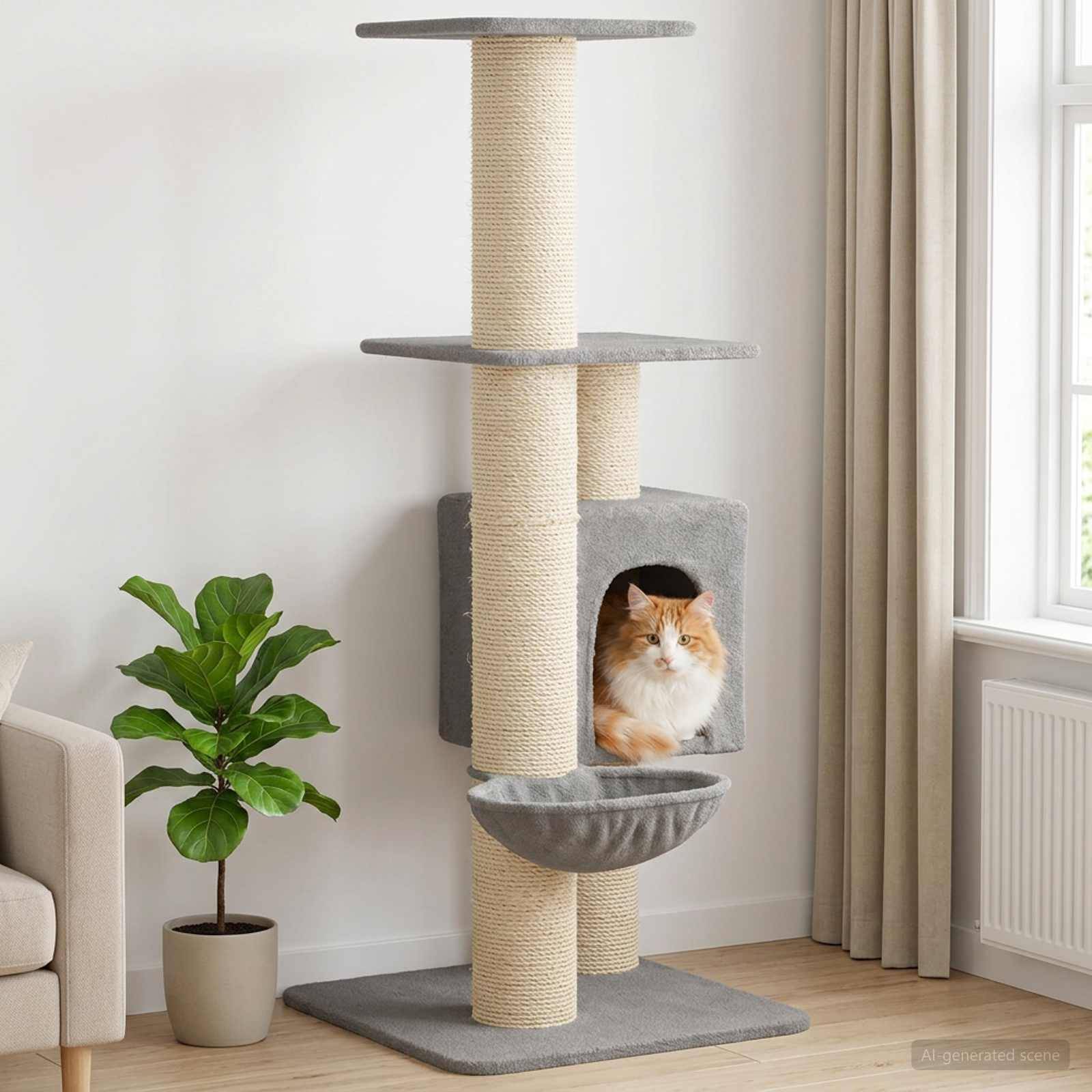 vidaXL Katzennbaum mit Sisal-Kratzsäulen Hellgrau 137 cm