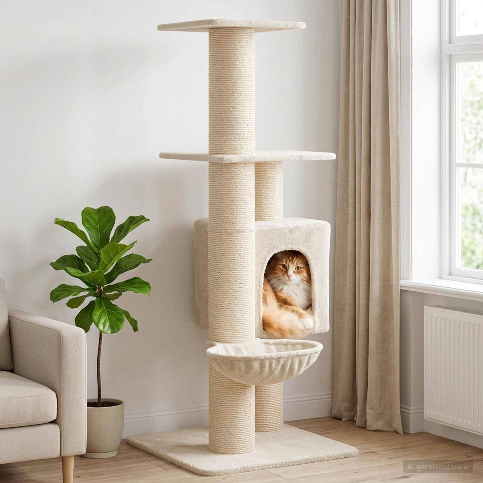 vidaXL Katzennbaum mit Sisal-Kratzsäulen Creme 137 cm