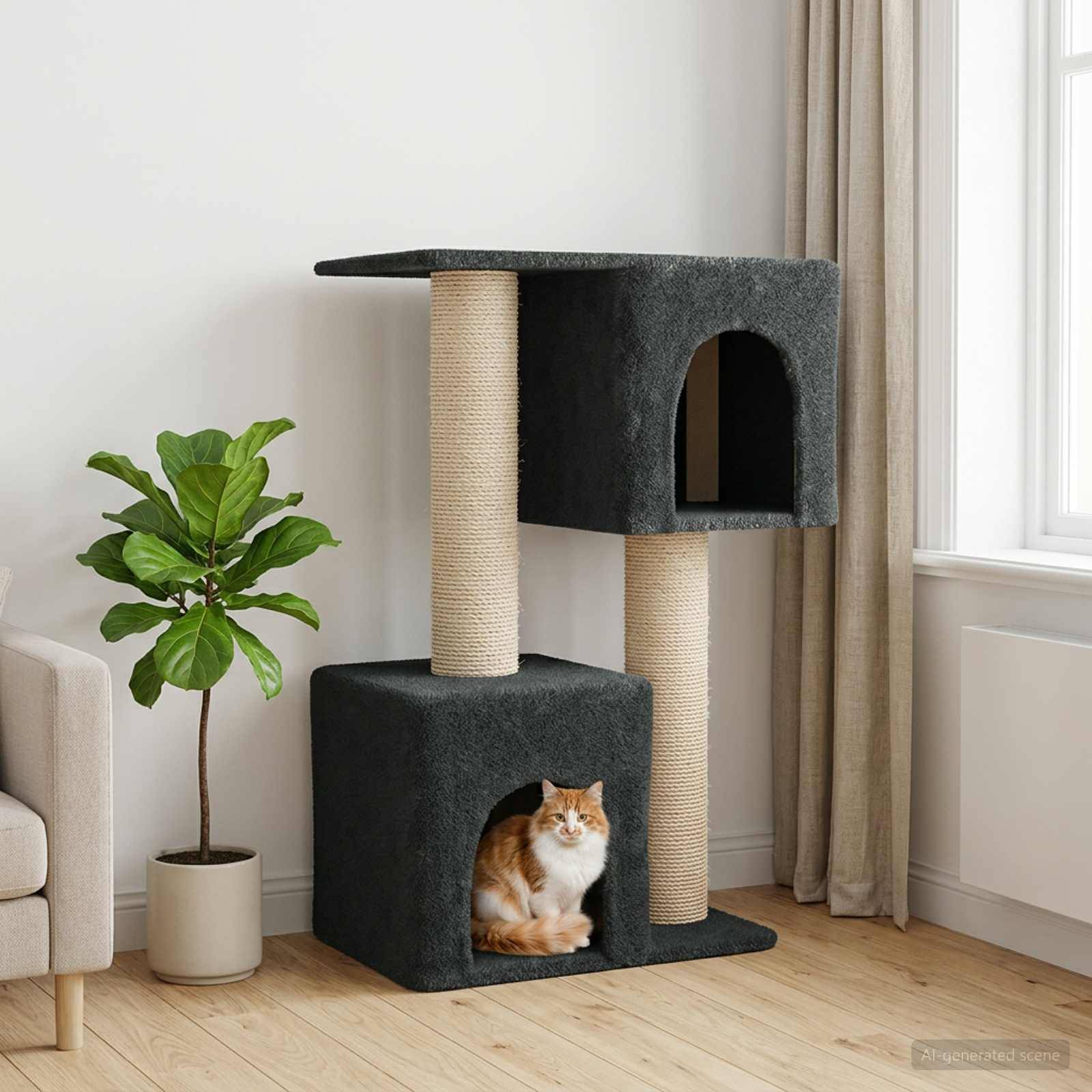 vidaXL Katzennbaum mit Sisal-Kratzsäulen Dunkelgrau 114 cm