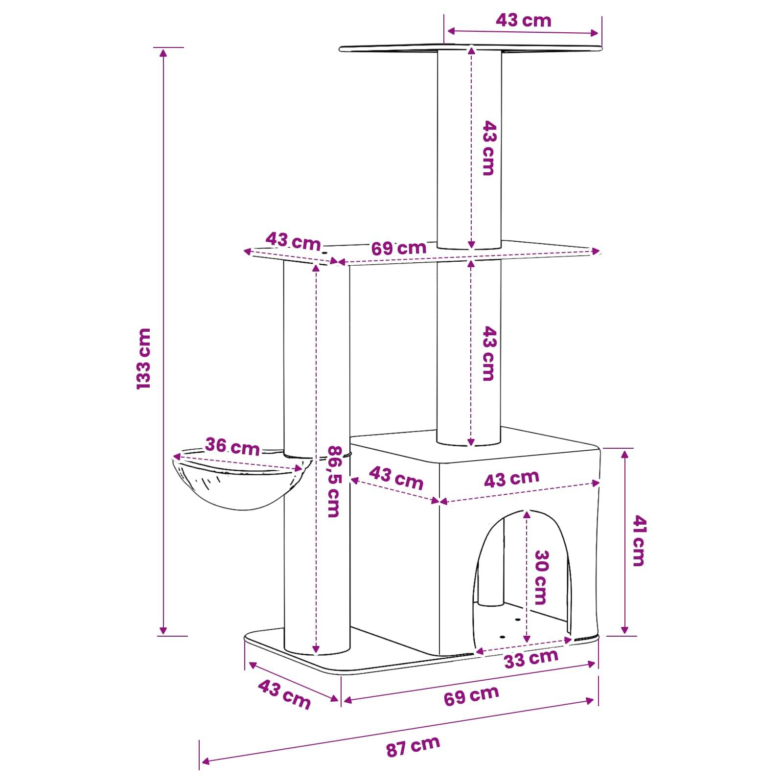 vidaXL Katzennbaum mit Sisal-Kratzsäulen Creme 133 cm