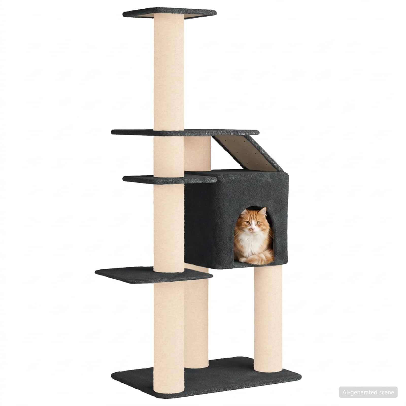 vidaXL Katzennbaum mit Sisal-Kratzsäulen Dunkelgrau 183 cm