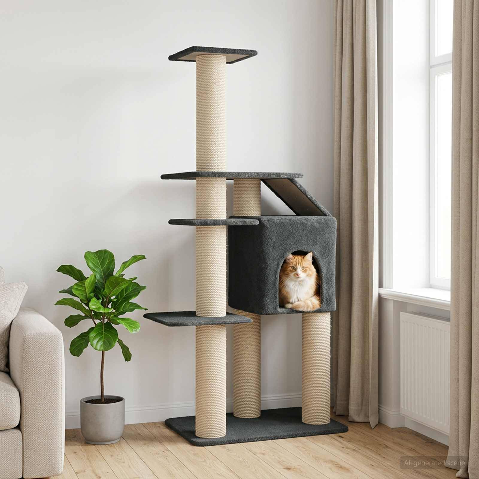 vidaXL Katzennbaum mit Sisal-Kratzsäulen Dunkelgrau 183 cm