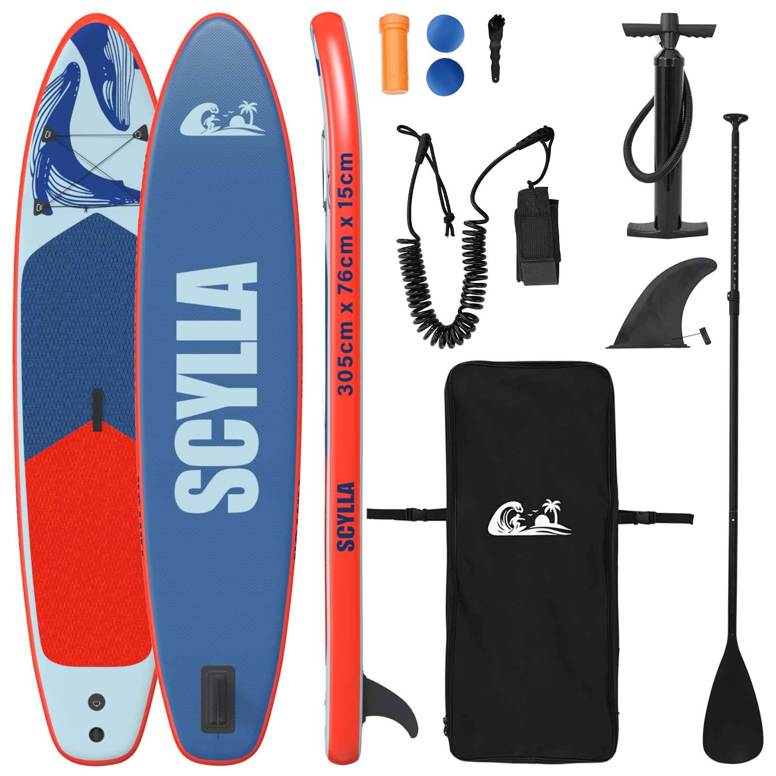 vidaXL Aufblasbares Stand Up Paddle Board SCYLLA 305 x 76 x 15 cm Blau