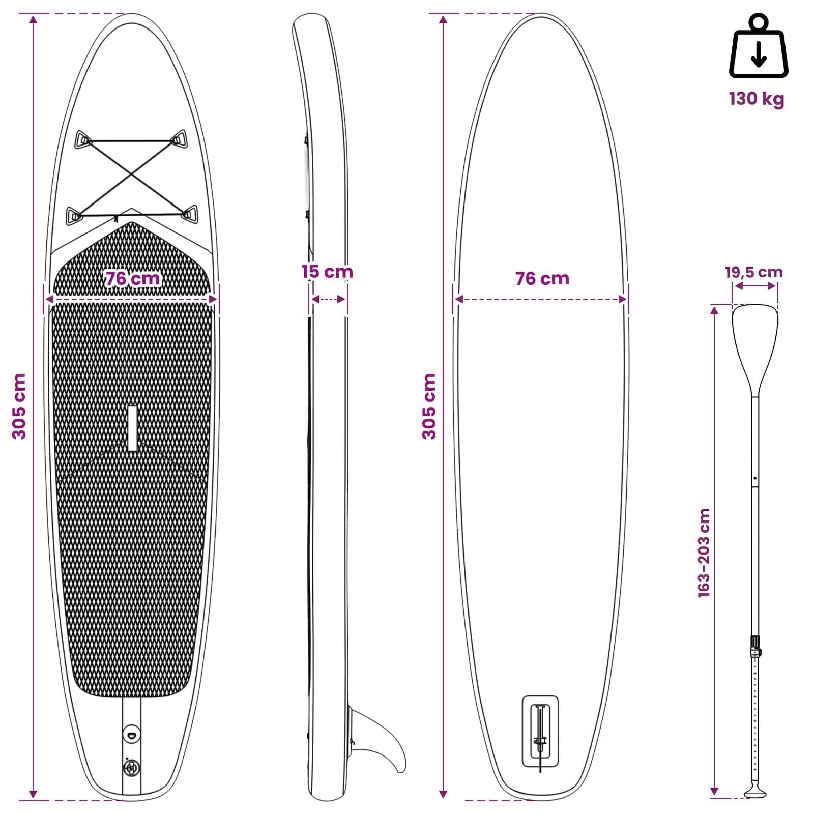 vidaXL Aufblasbares Stand-Up-Paddle-Board POSEIDON 305 x 76 x 15 cm