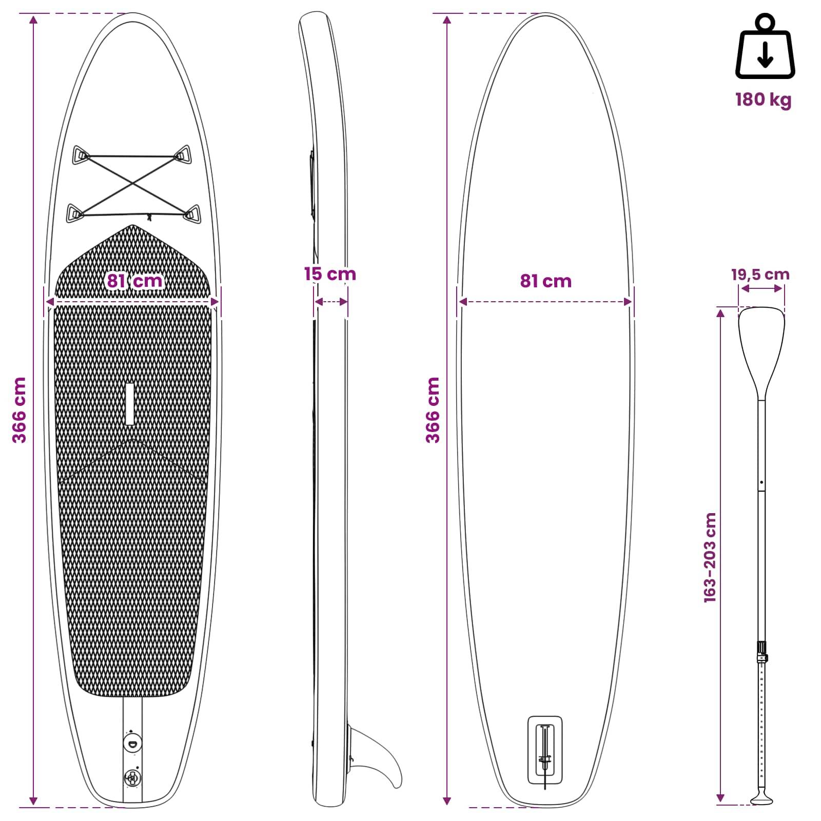 vidaXL Aufblasbares Stand Up Paddle Board HYDROS 366 x 81 x 15 cm für