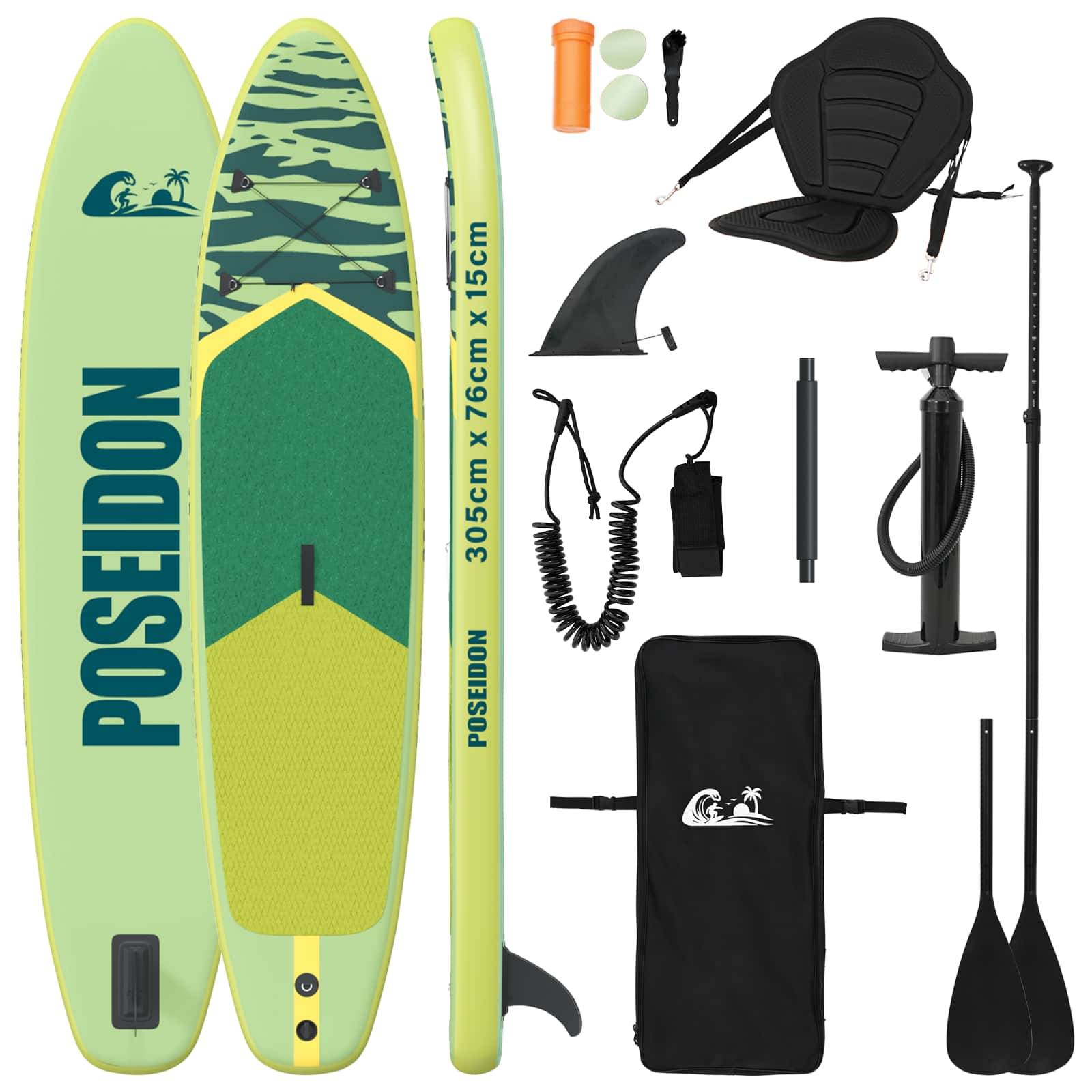 vidaXL SUP Board mit Sitz 2-in-1 POSEIDON 305 x 76 x 15 cm Grün für