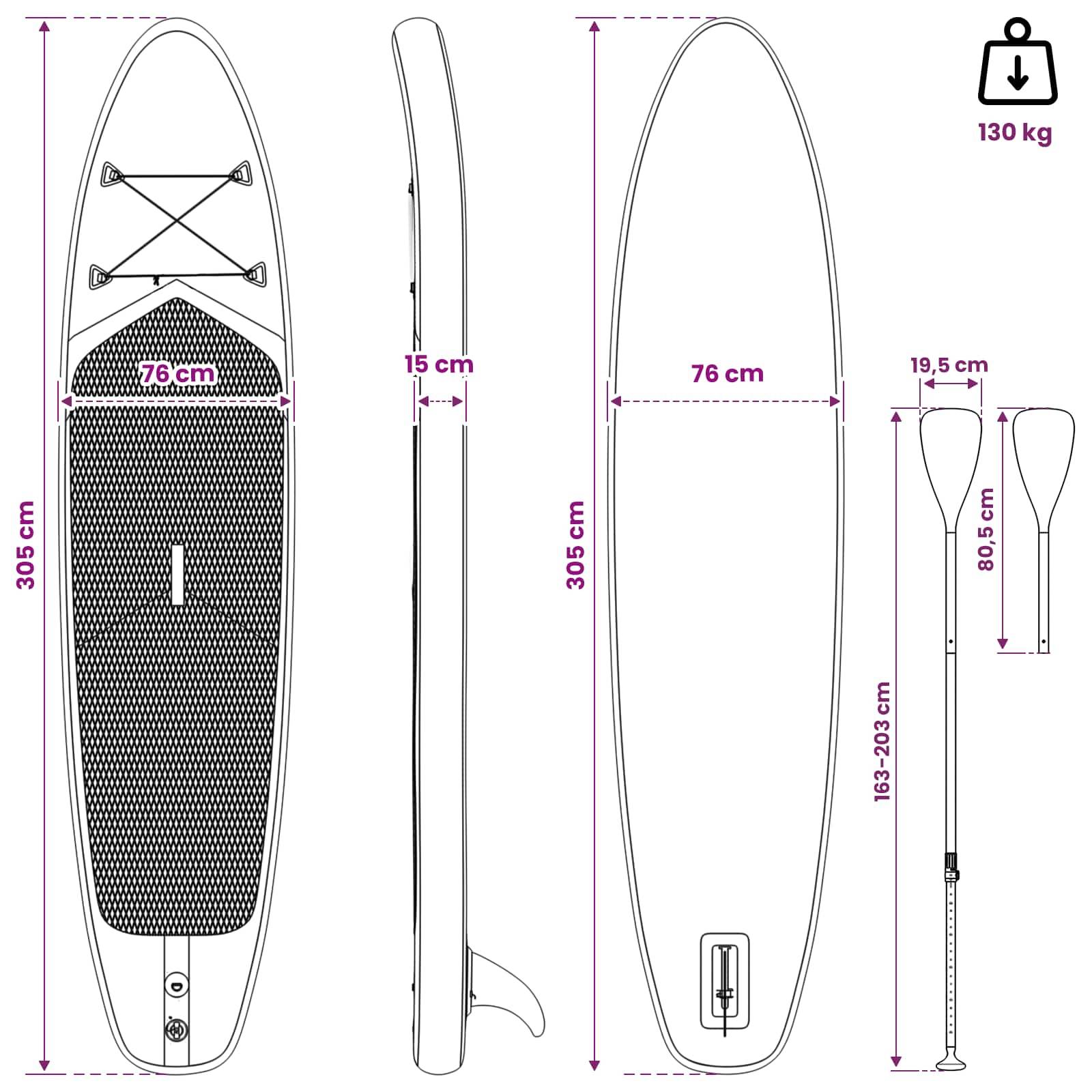 vidaXL SUP Board mit Sitz 2-in-1 POSEIDON 305 x 76 x 15 cm Grün für