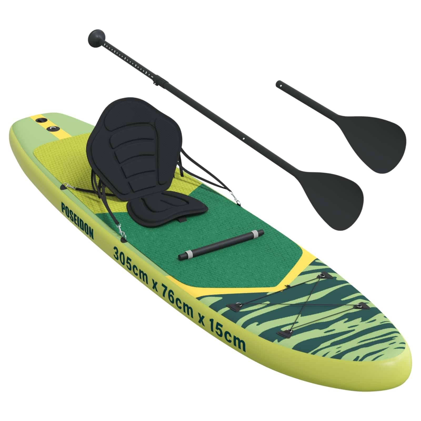 vidaXL SUP Board mit Sitz 2-in-1 POSEIDON 305 x 76 x 15 cm Grün für