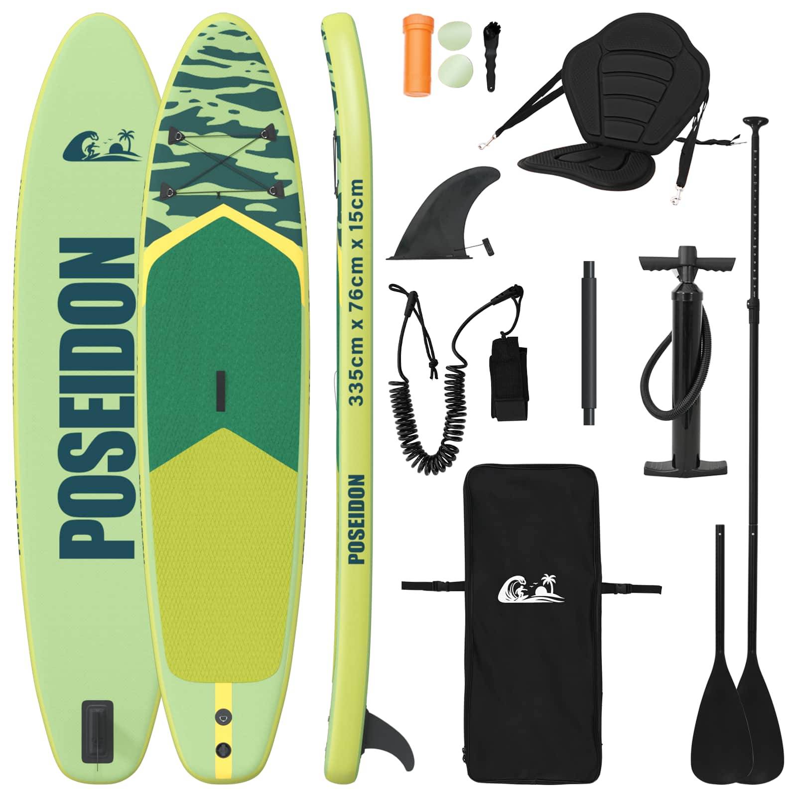 vidaXL SUP Board mit Sitz 2-in-1 POSEIDON 335 x 76 x 15 cm Grün für