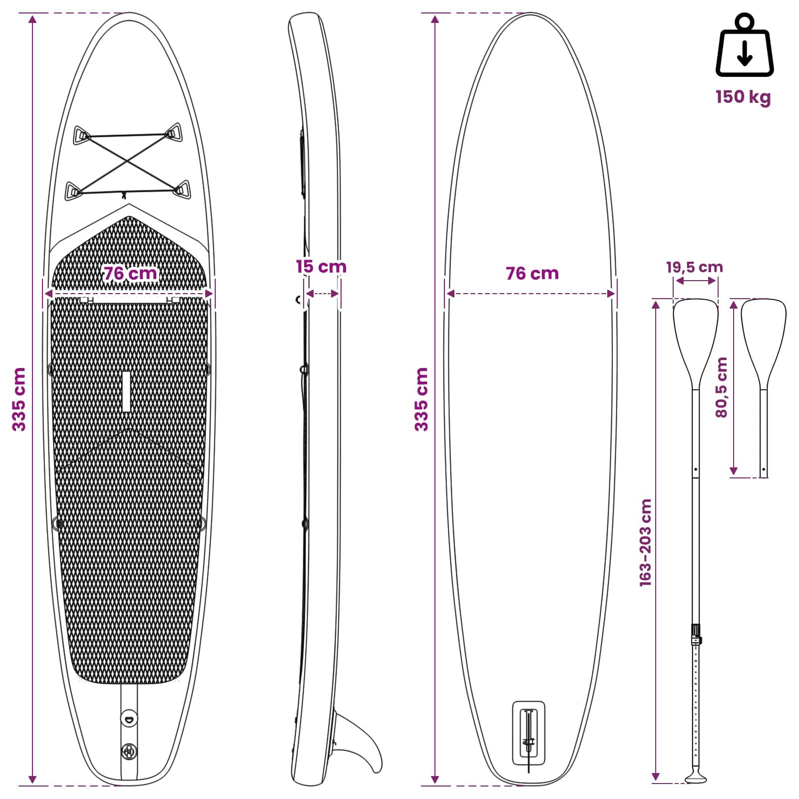 vidaXL SUP Board mit Sitz 2-in-1 POSEIDON 335 x 76 x 15 cm Grün für