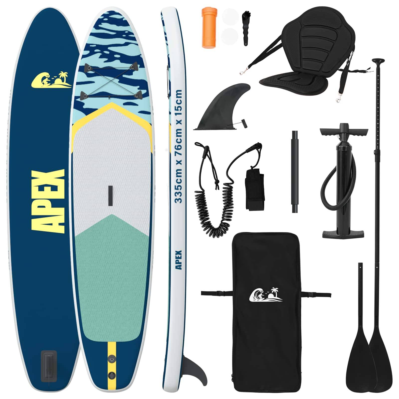 vidaXL SUP Board mit Sitz 2-in-1 APEX 335 x 76 x 15 cm Blau für
