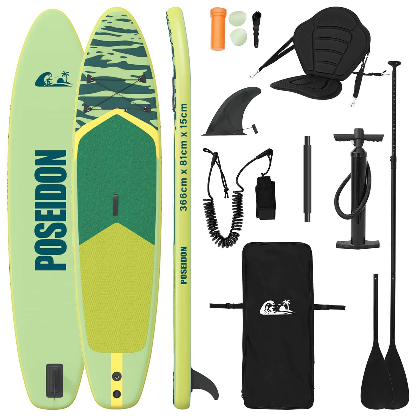 vidaXL SUP Board mit Sitz 2-in-1 POSEIDON 366 x 81 x 15 cm Grün für