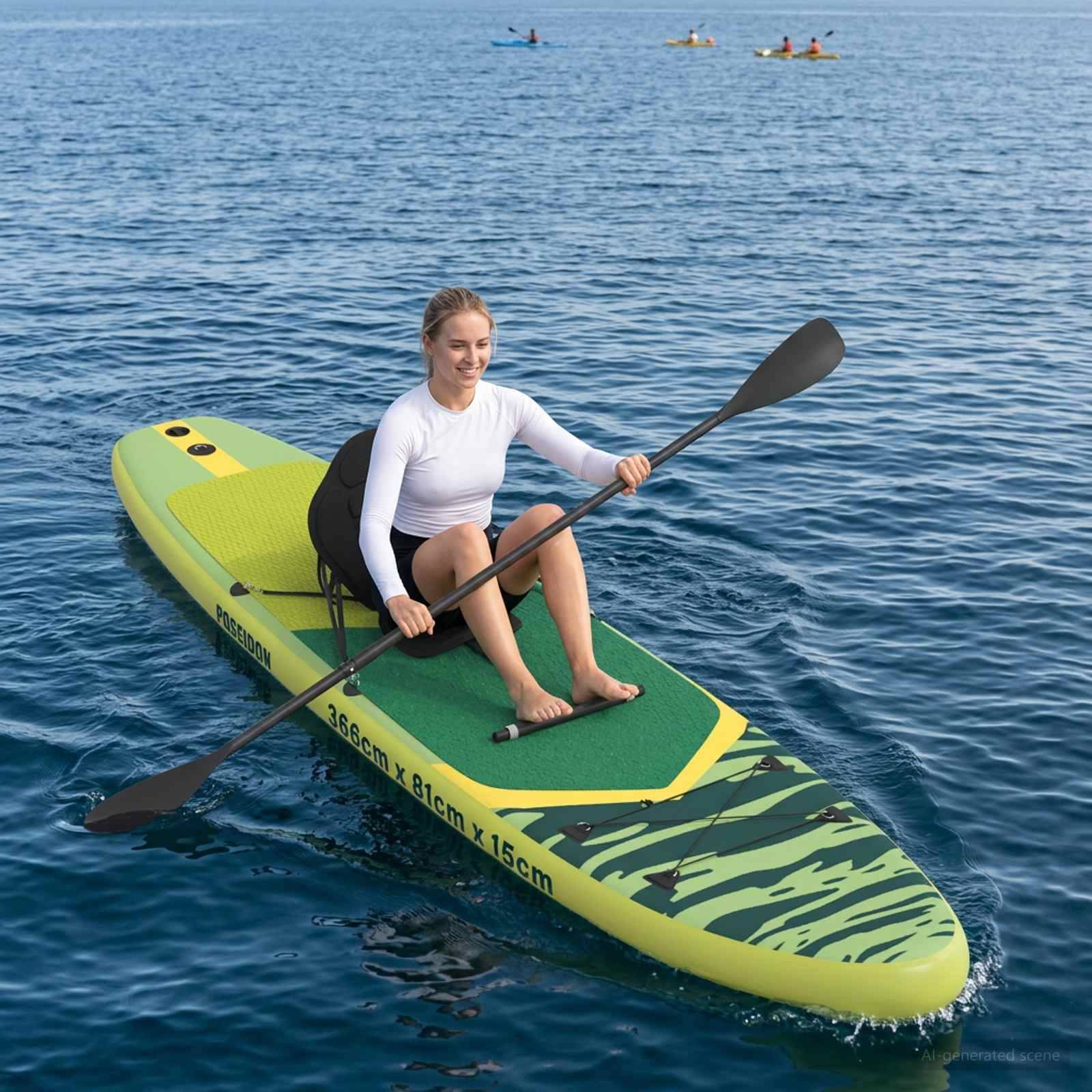 vidaXL SUP Board mit Sitz 2-in-1 POSEIDON 366 x 81 x 15 cm Grün für