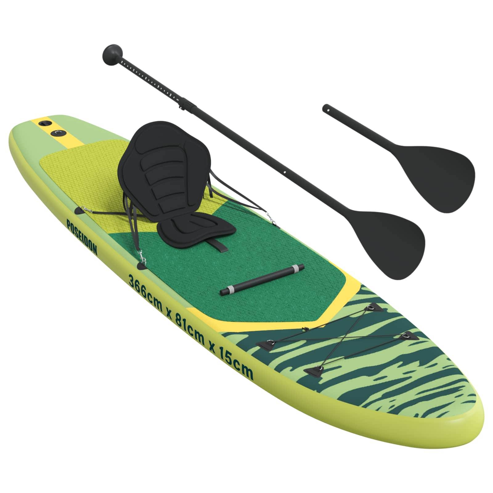 vidaXL SUP Board mit Sitz 2-in-1 POSEIDON 366 x 81 x 15 cm Grün für
