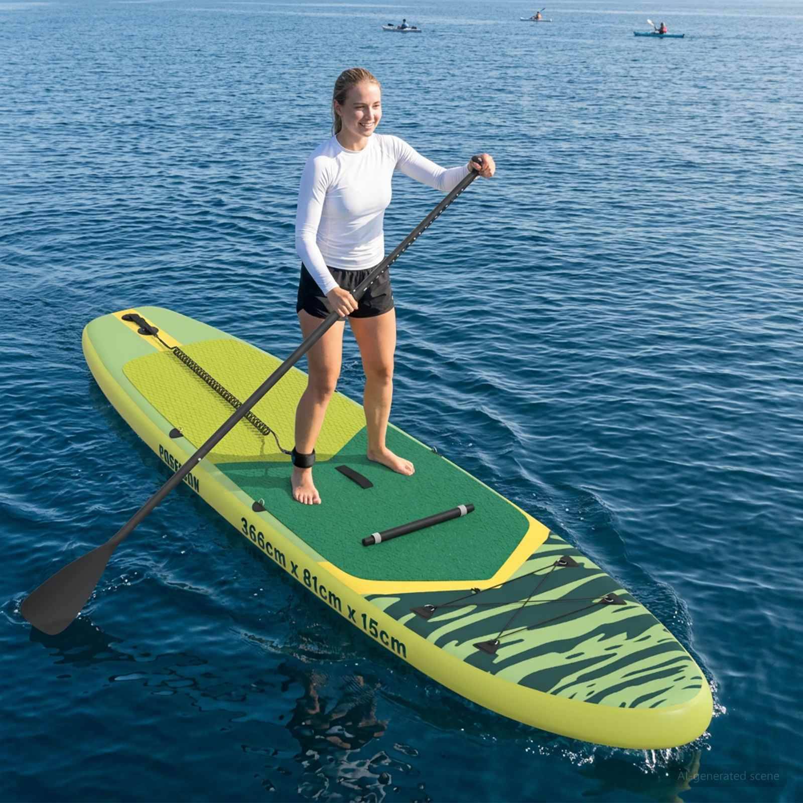 vidaXL SUP Board mit Sitz 2-in-1 POSEIDON 366 x 81 x 15 cm Grün für